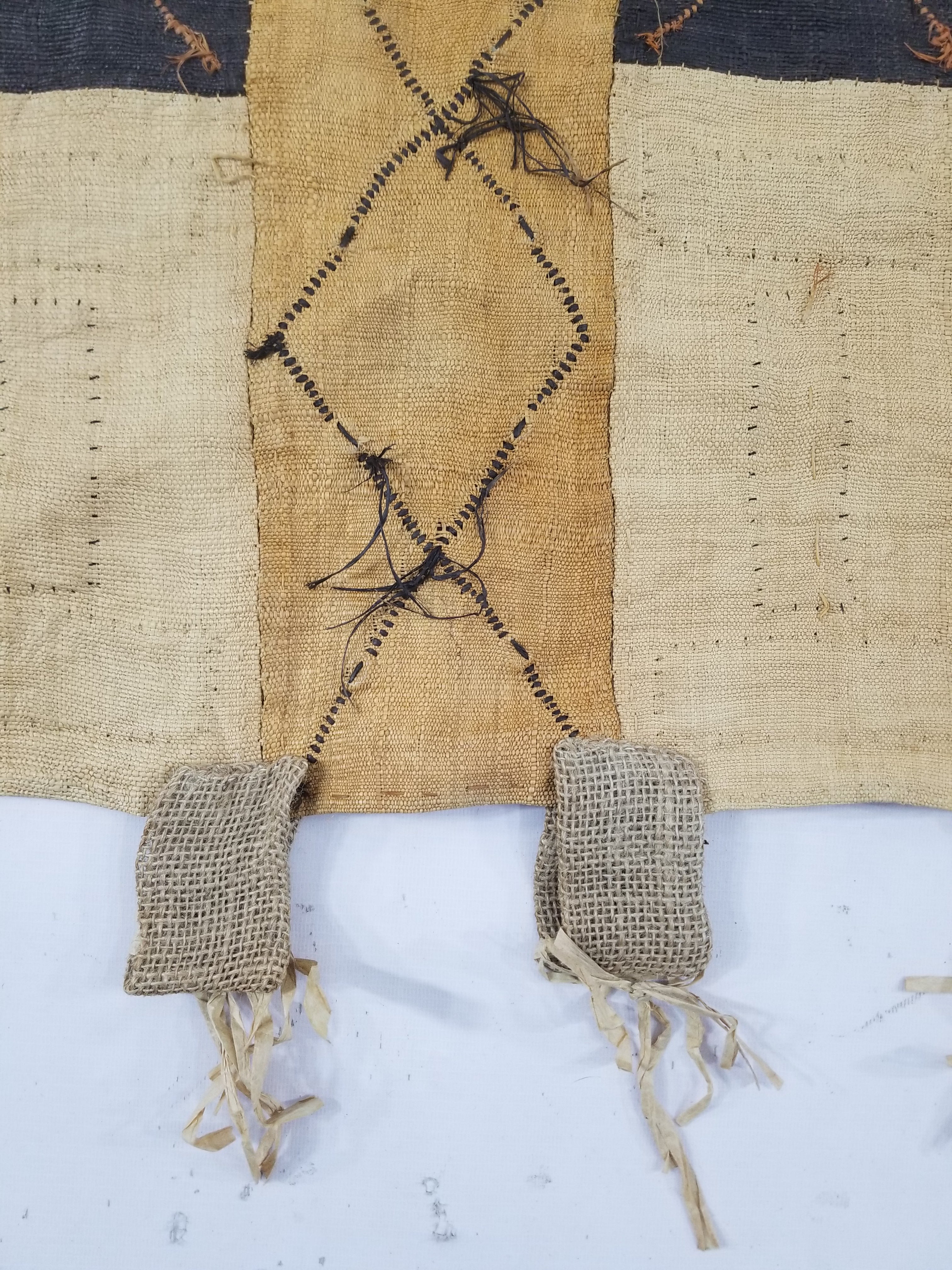 Vintage African Handwoven Kuba Cloth Raffia Textile Tapestry 165x52cm