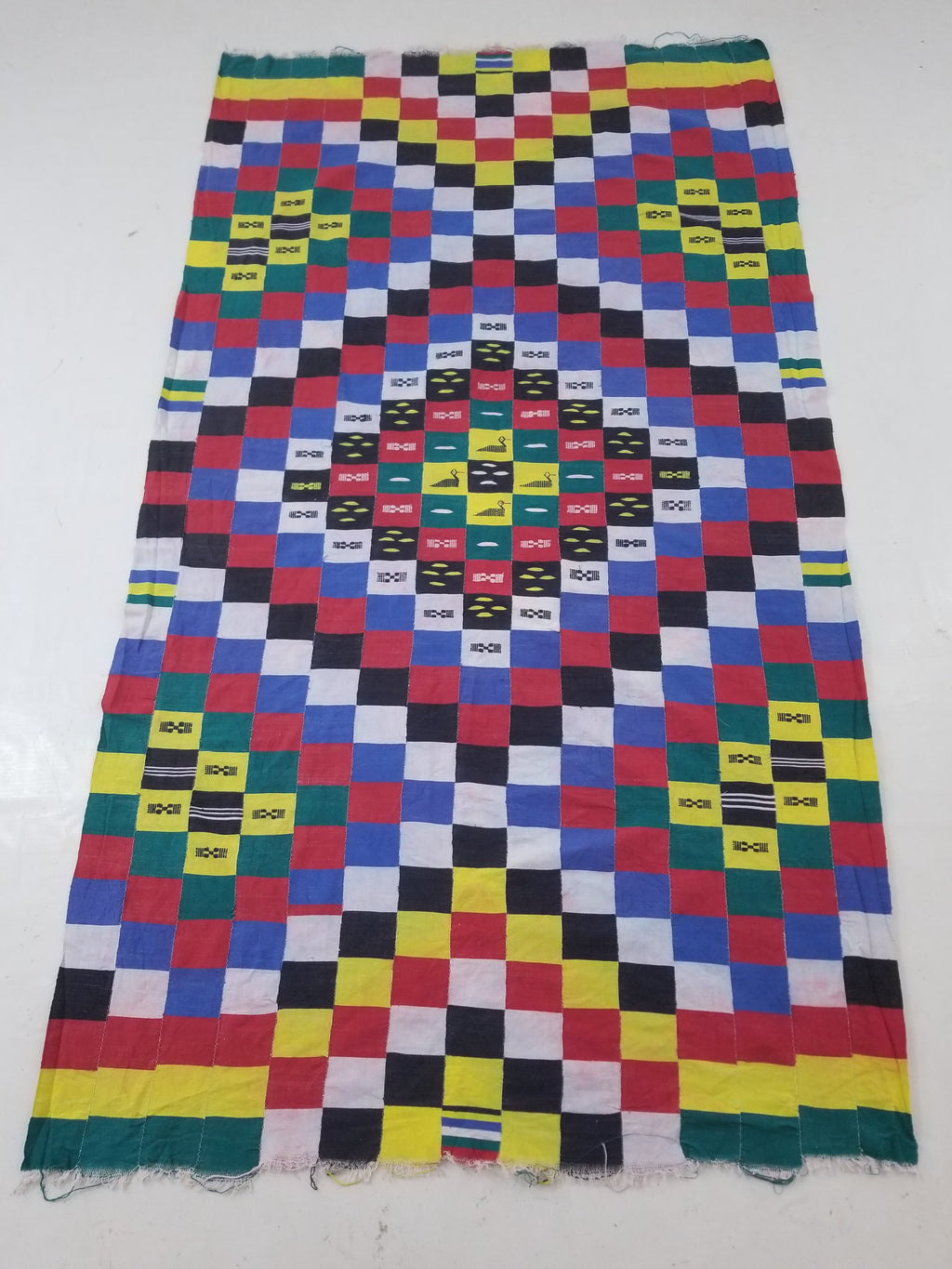 Vintage African Handwoven Ewe Kente Cloth - Ghana Ceremonial Textile 212x119cm