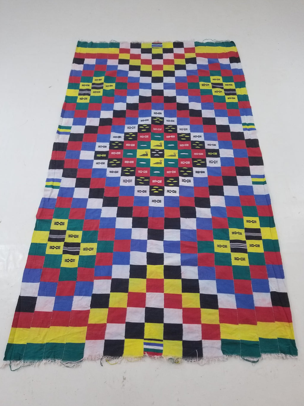 Vintage African Handwoven Ewe Kente Cloth - Ghana Ceremonial Textile 212x119cm