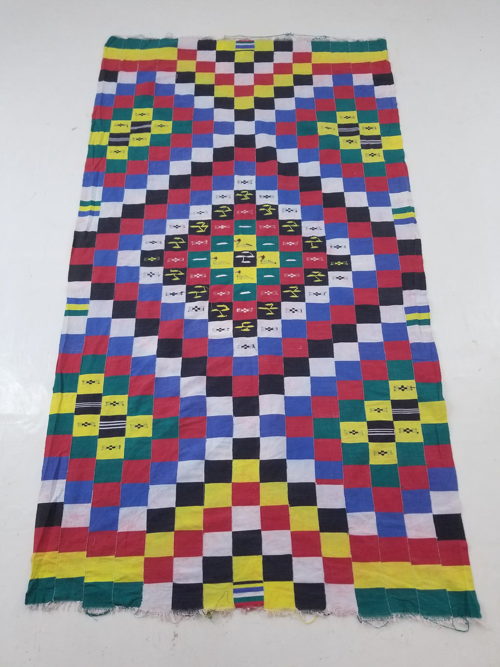 Vintage African Handwoven Ewe Kente Cloth - Ghana Ceremonial Textile 212x119cm