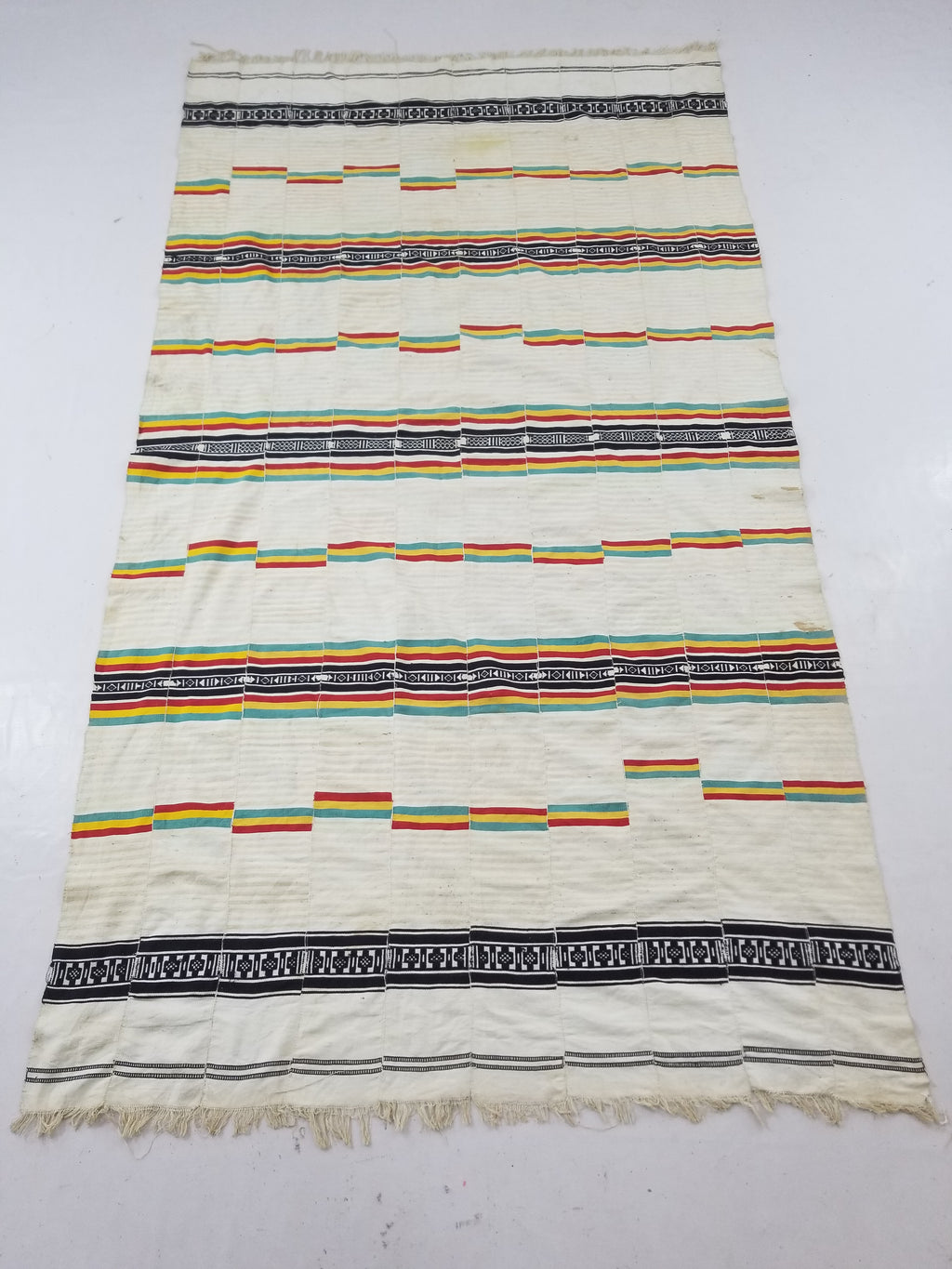 Vintage African Handwoven Striped Kente Cloth Textile 233x127cm