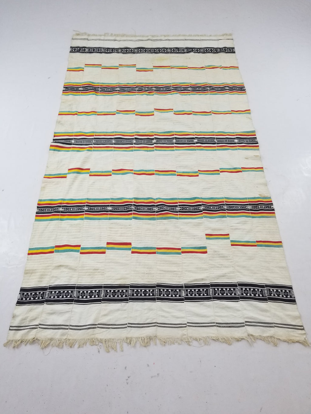 Vintage African Handwoven Striped Kente Cloth Textile 233x127cm