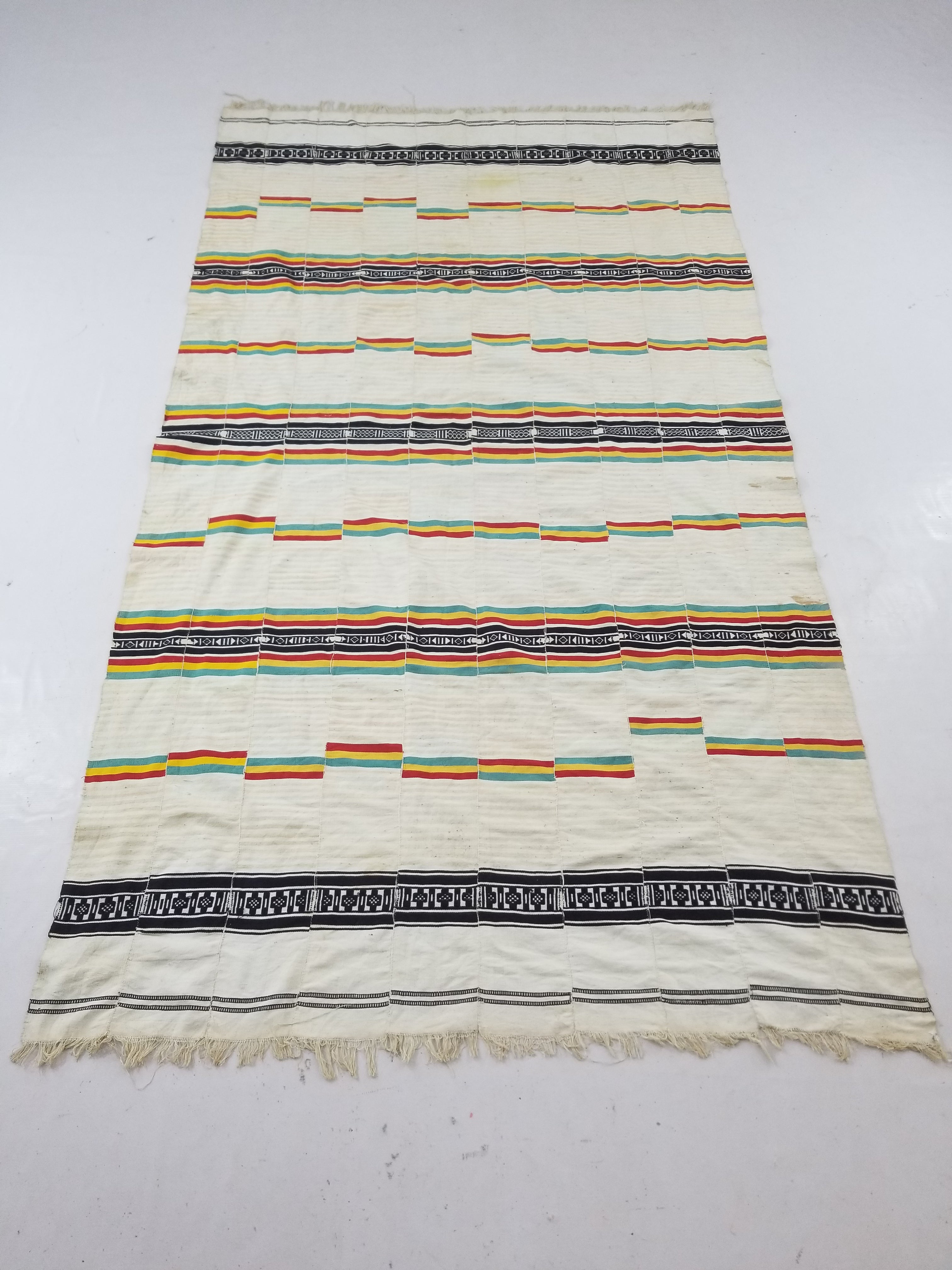 Vintage African Handwoven Striped Kente Cloth Textile 233x127cm
