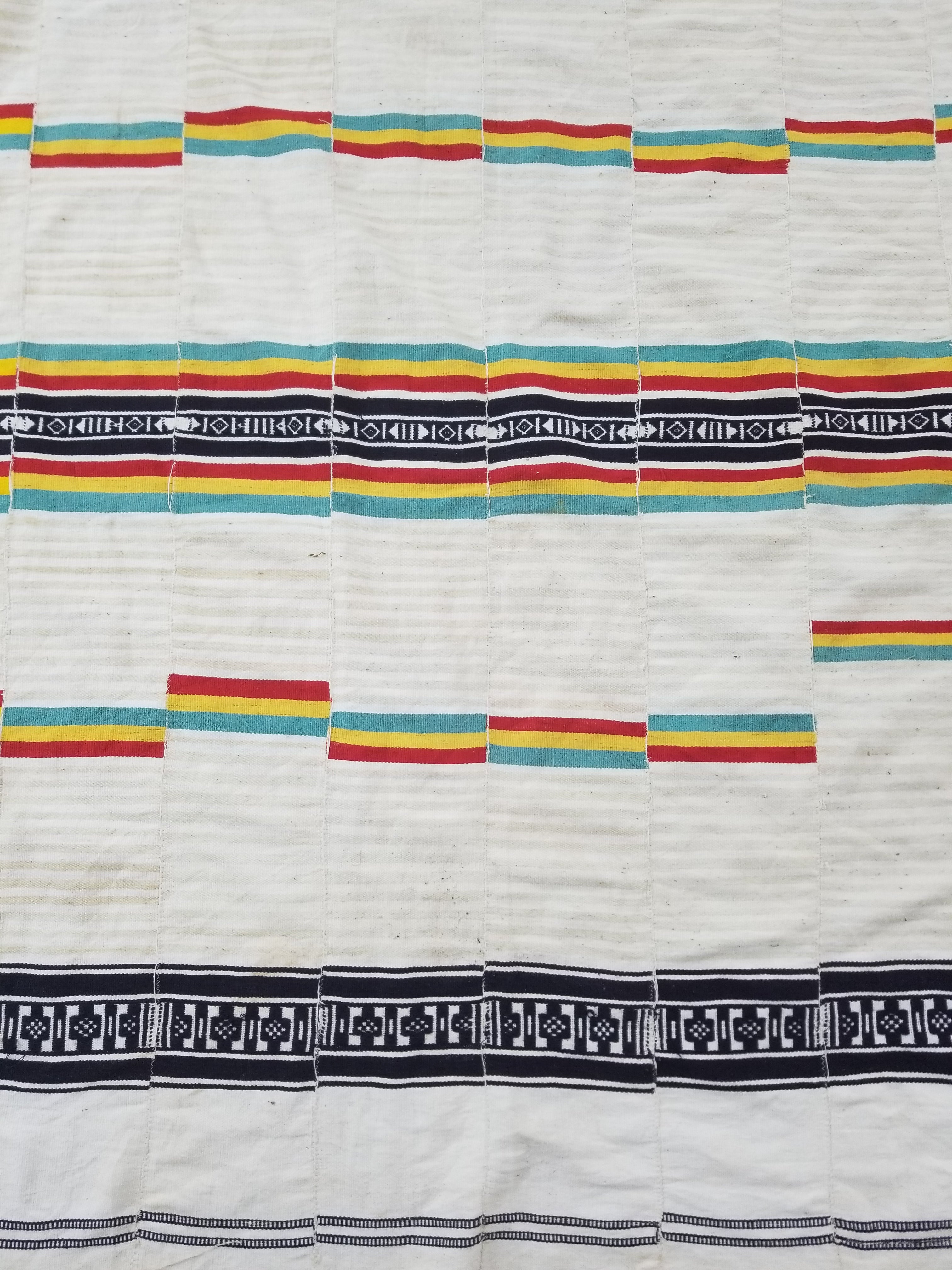 Vintage African Handwoven Striped Kente Cloth Textile 233x127cm