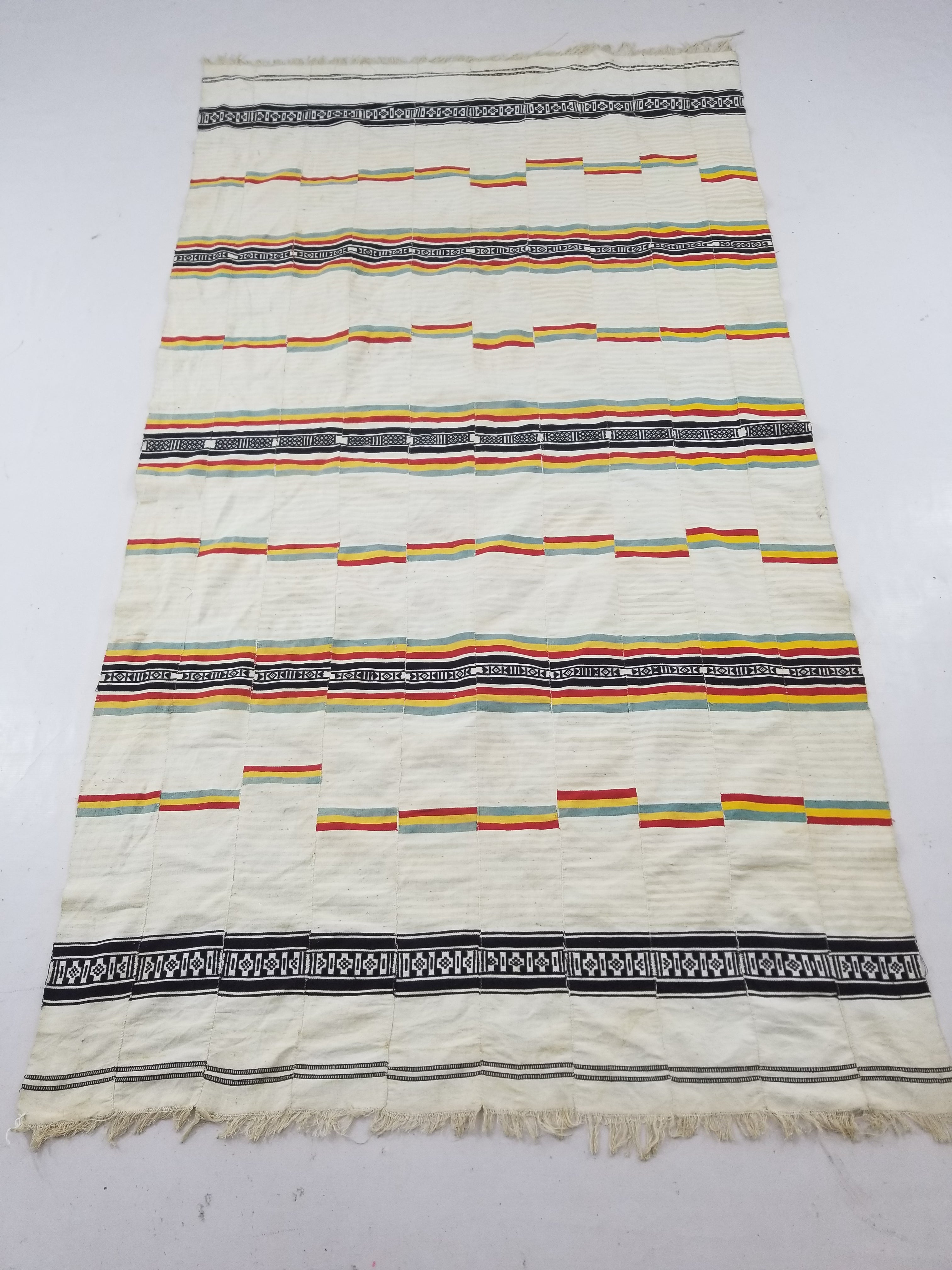 Vintage African Handwoven Striped Kente Cloth Textile 233x127cm