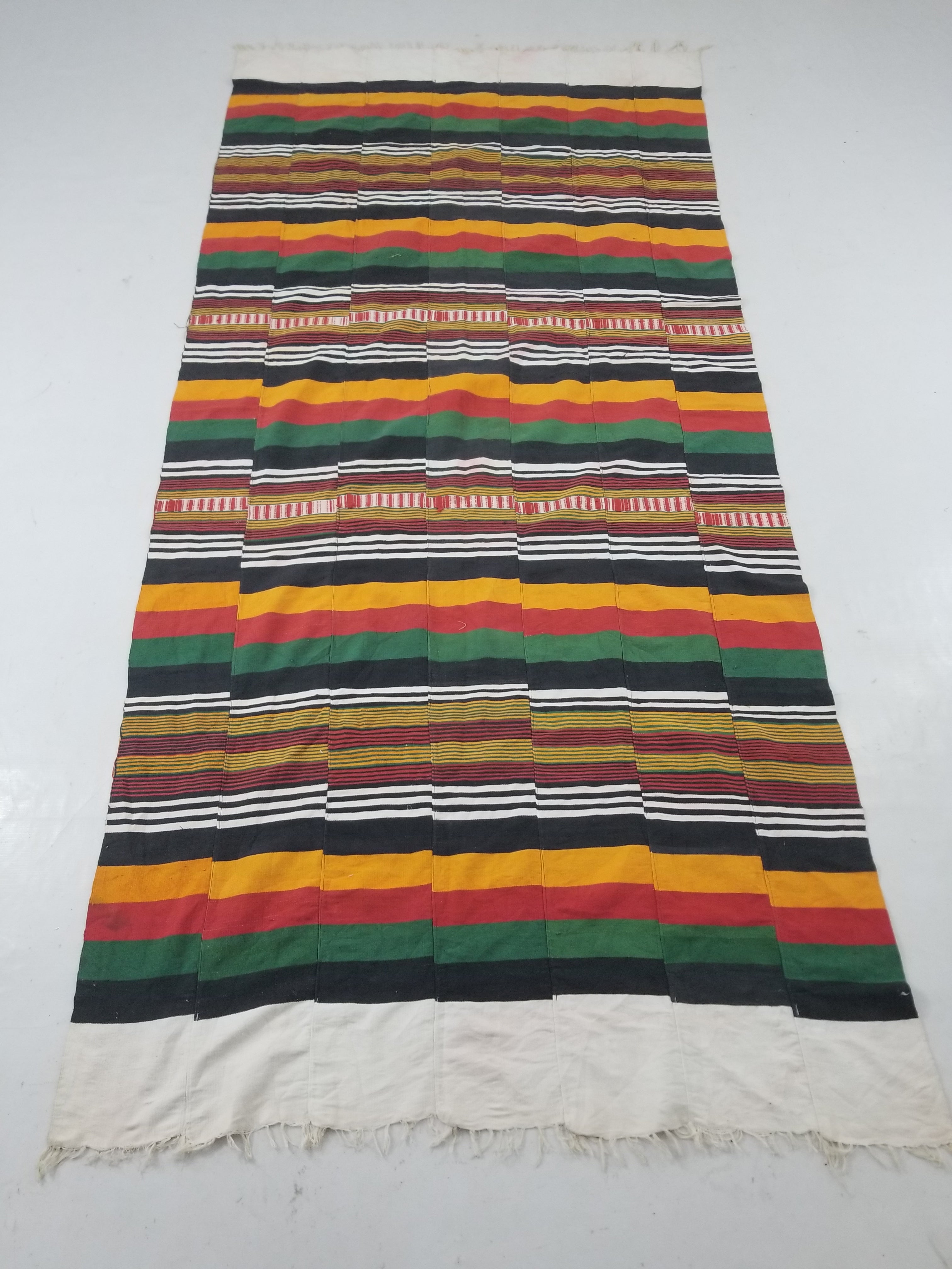Vintage African Handwoven Multicolor Striped Ghana Ceremonial Textile 205x129cm