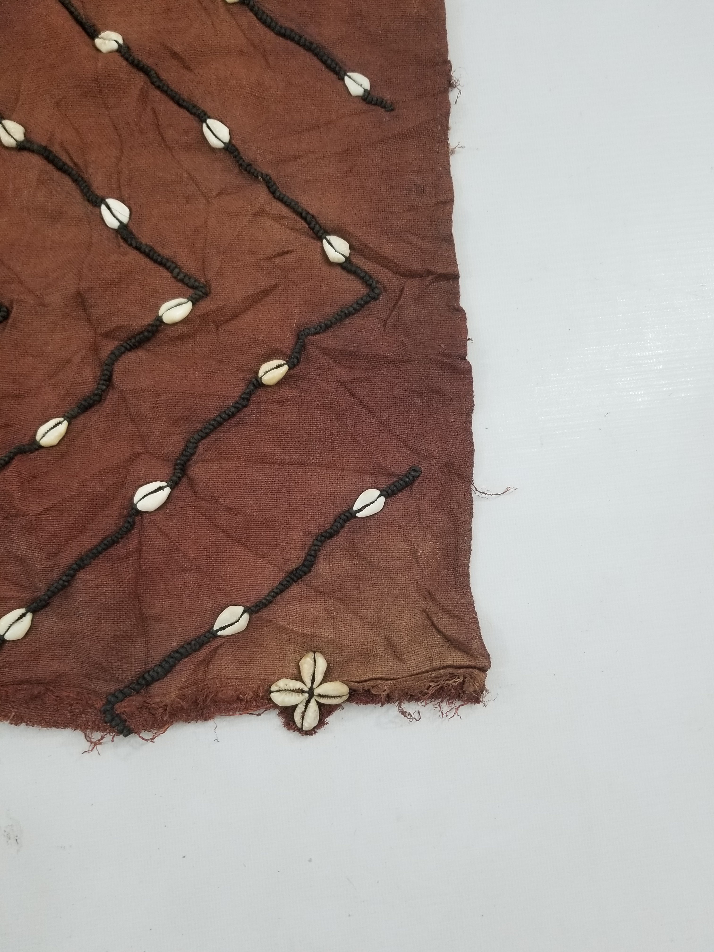 Antique African Cowrie Shells & Embroidered Kuba Cloth Raffia Textile 155x61cm