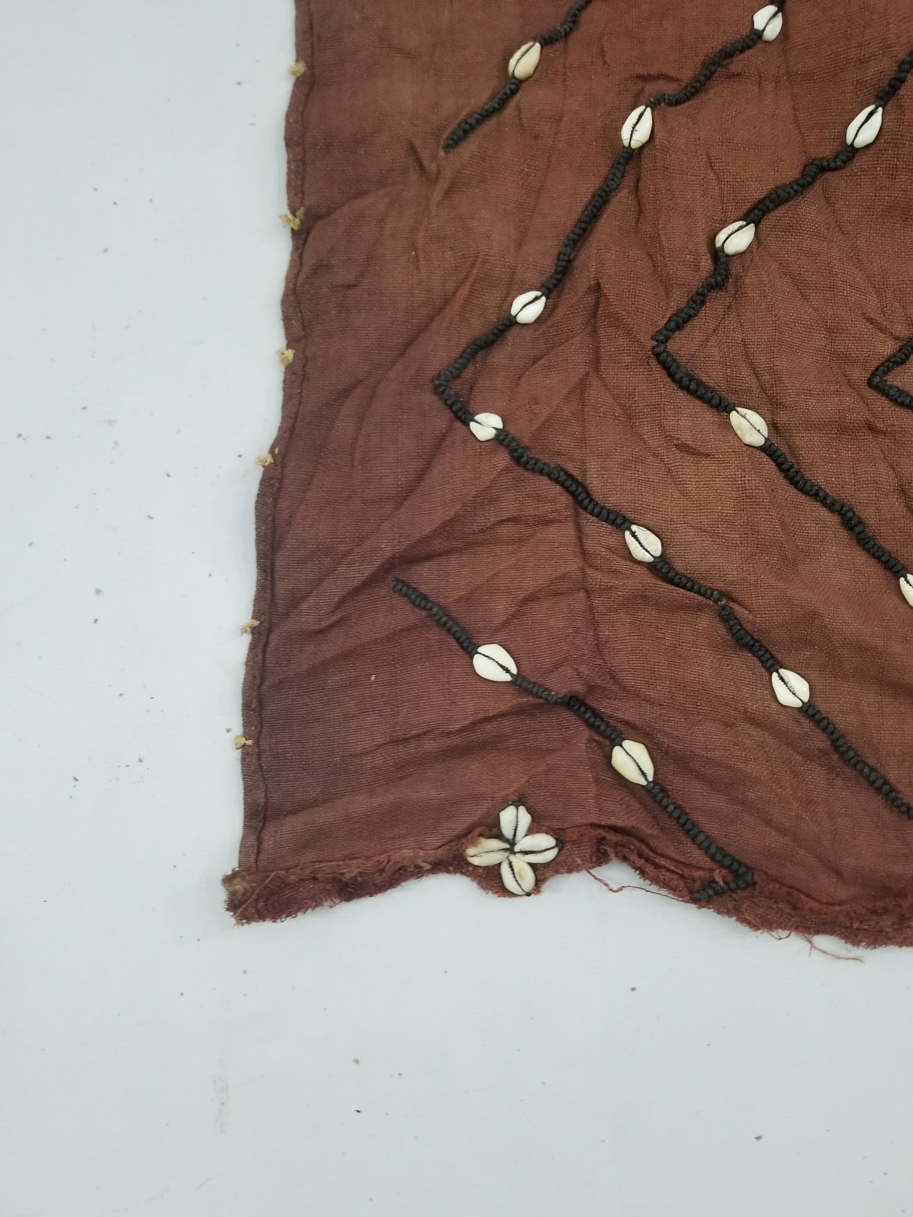 Antique African Cowrie Shells & Embroidered Kuba Cloth Raffia Textile 155x61cm