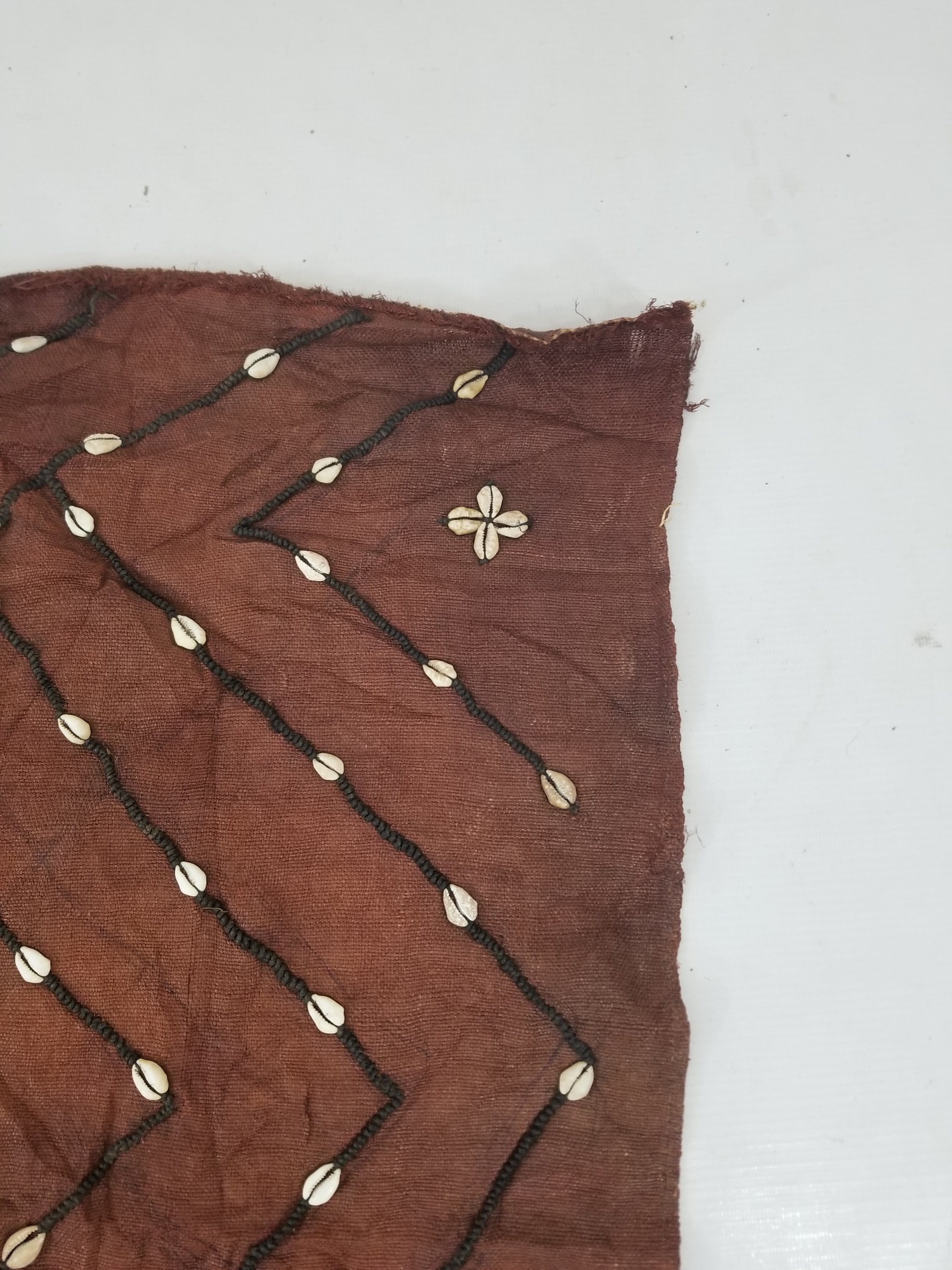 Antique African Cowrie Shells & Embroidered Kuba Cloth Raffia Textile 155x61cm
