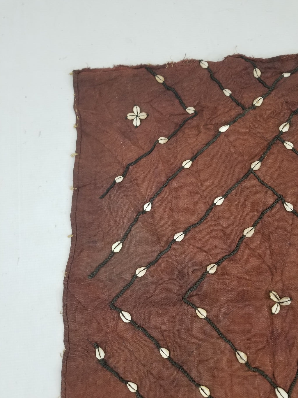 Antique African Cowrie Shells & Embroidered Kuba Cloth Raffia Textile 155x61cm