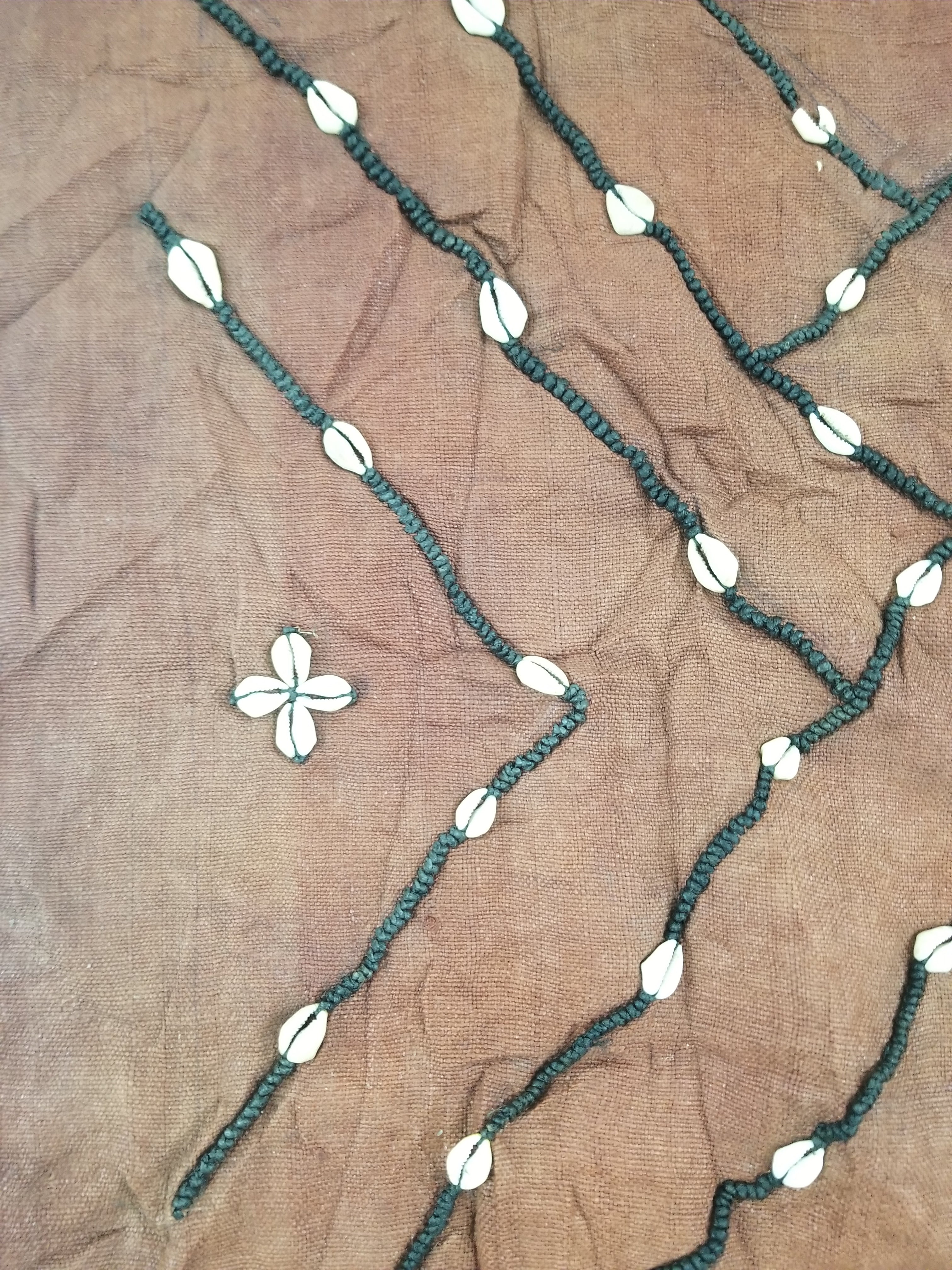 Antique African Cowrie Shells & Embroidered Kuba Cloth Raffia Textile 155x61cm