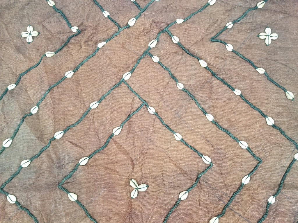 Antique African Cowrie Shells & Embroidered Kuba Cloth Raffia Textile 155x61cm