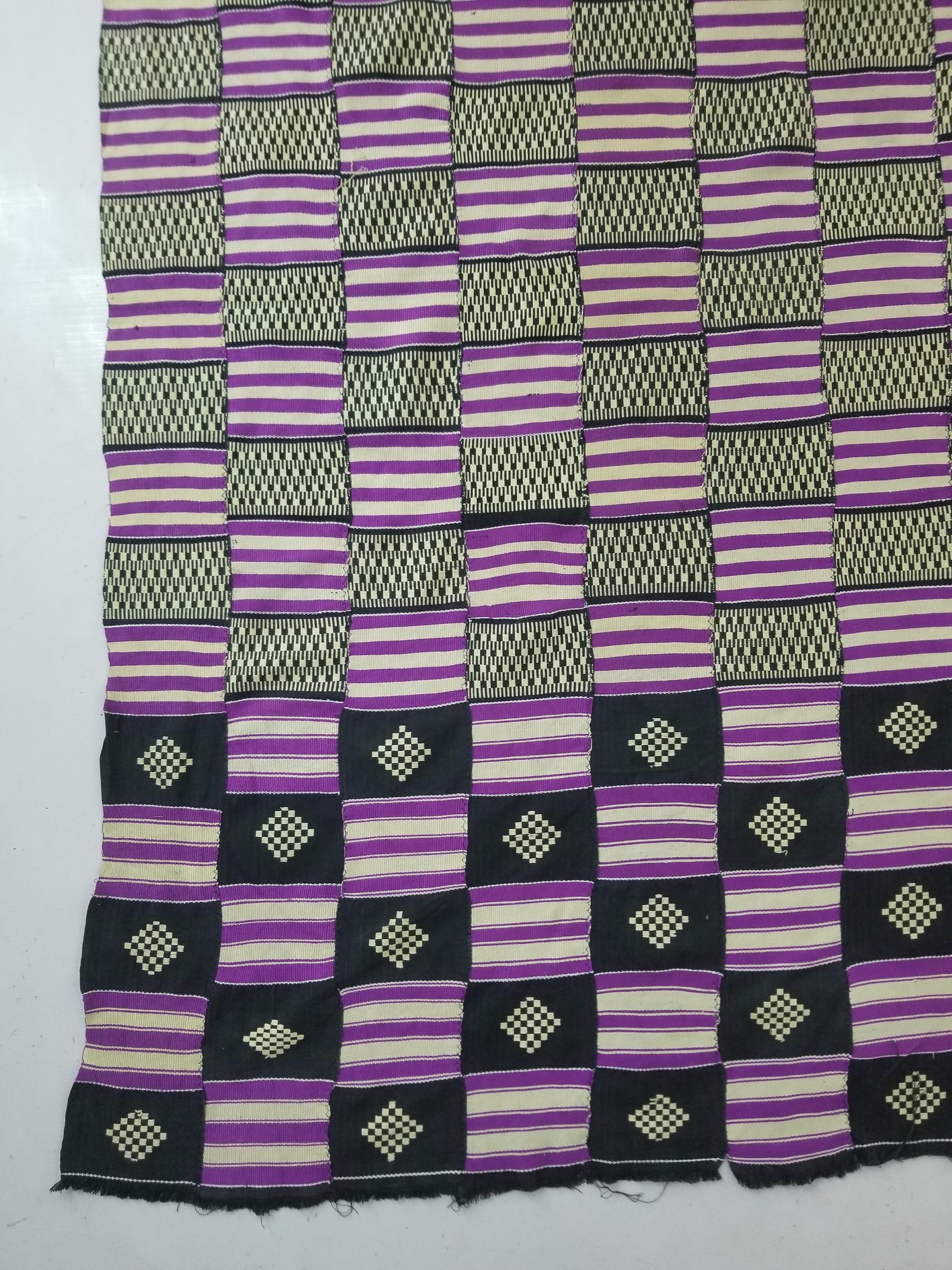Vintage African Handwoven Ewe Kente Cloth - Ghana Textile 333x189cm