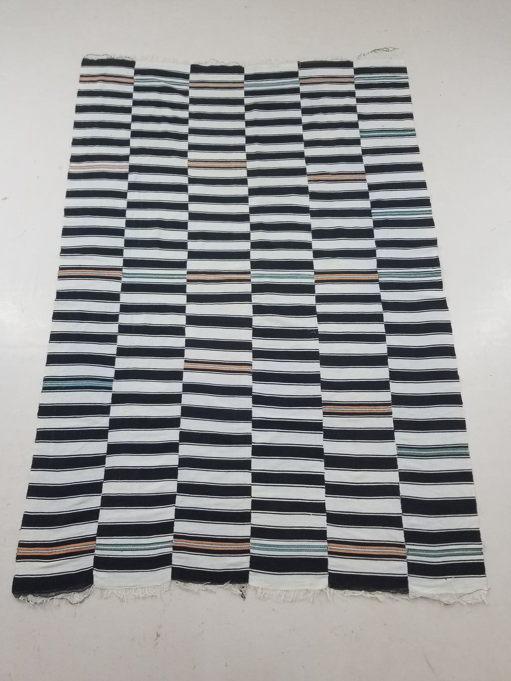 Vintage African Style Handwoven Black & White Striped Textile / Blanket 218x146c