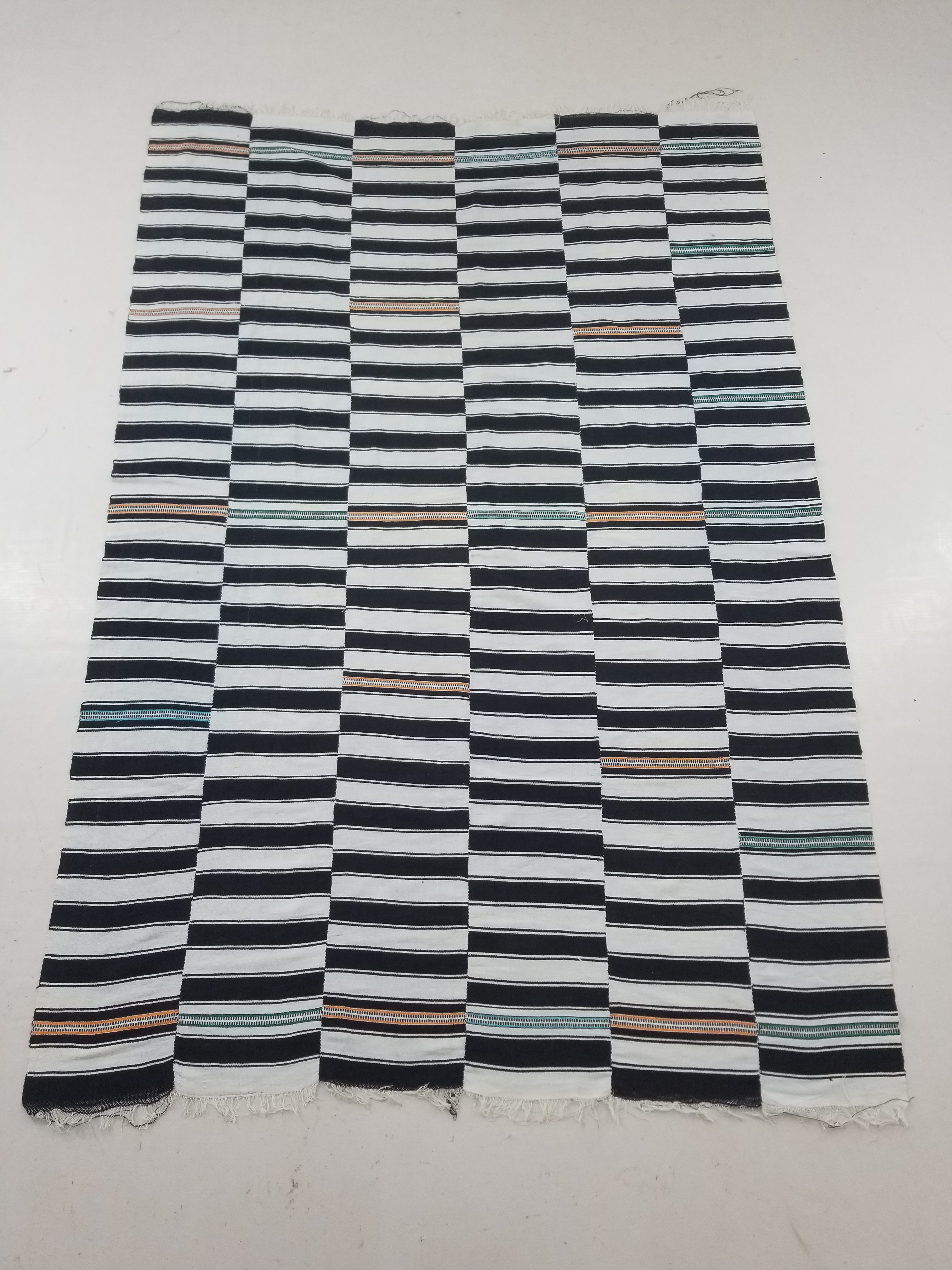 Vintage African Style Handwoven Black & White Striped Textile / Blanket 218x146c