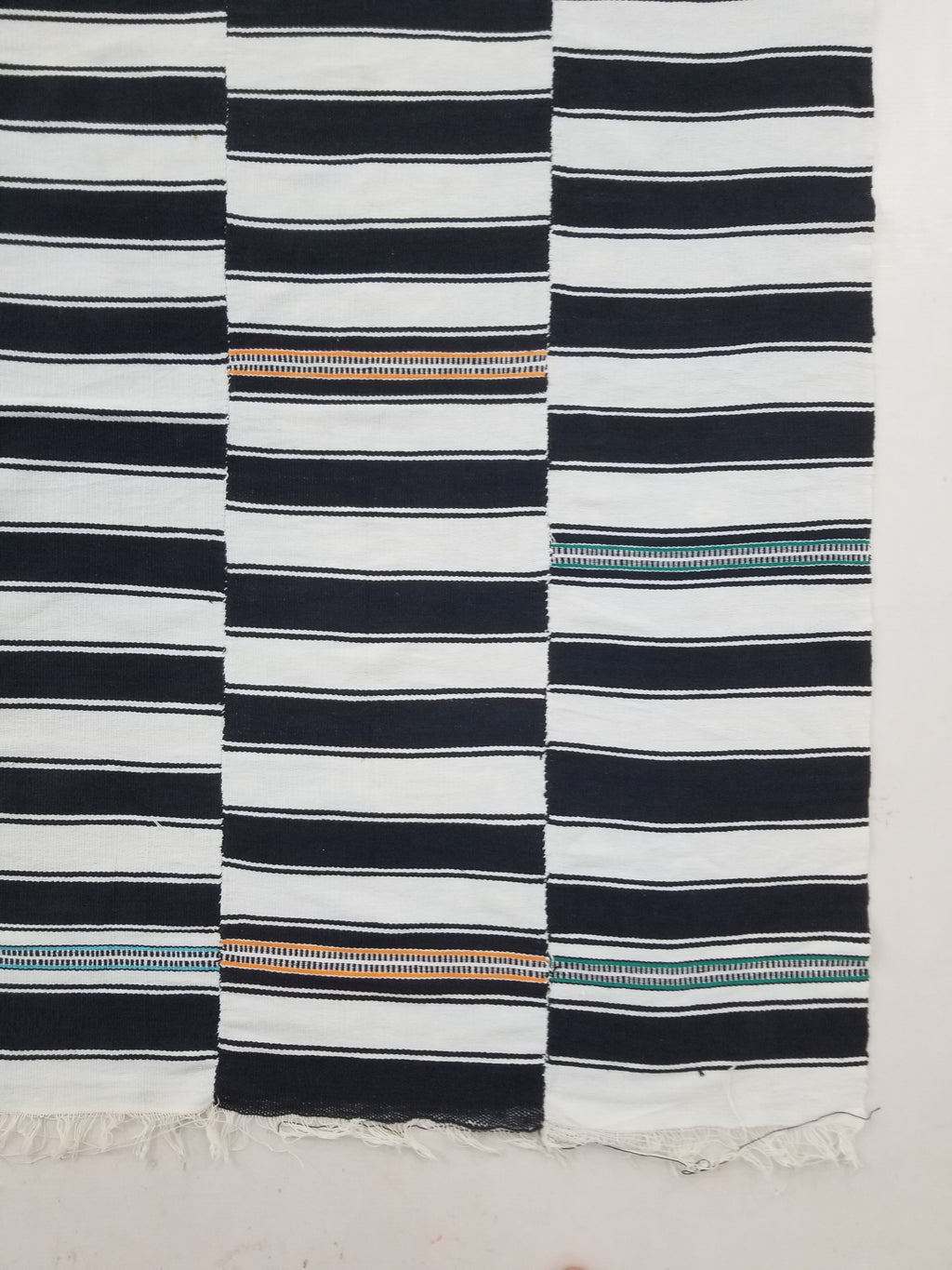 Vintage African Style Handwoven Black & White Striped Textile / Blanket 218x146c