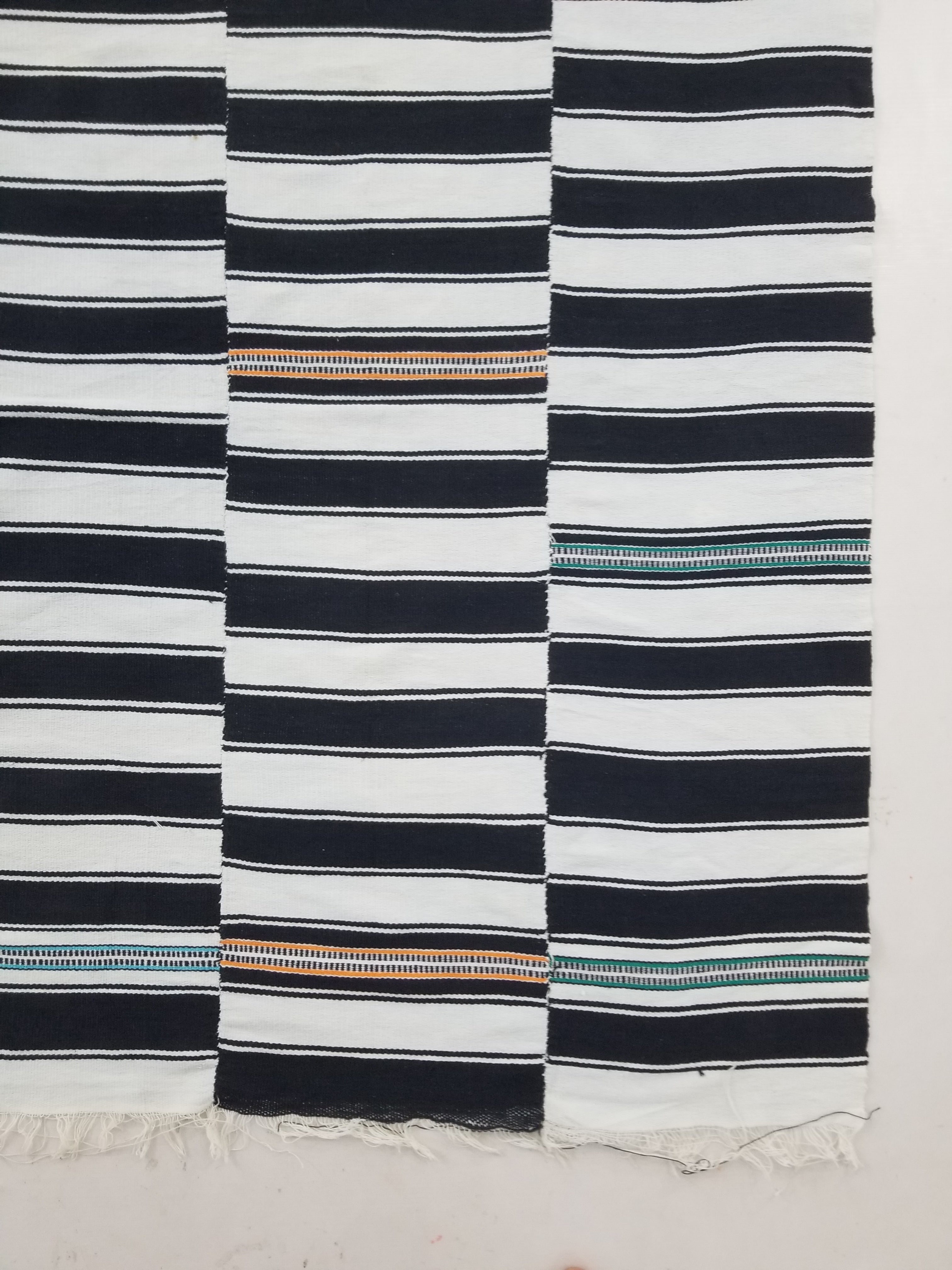 Vintage African Style Handwoven Black & White Striped Textile / Blanket 218x146c
