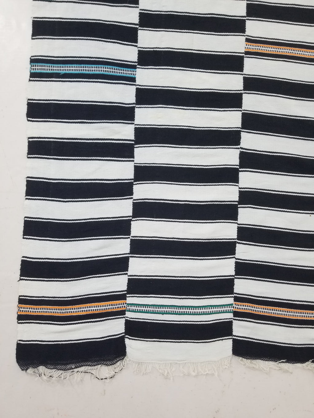 Vintage African Style Handwoven Black & White Striped Textile / Blanket 218x146c