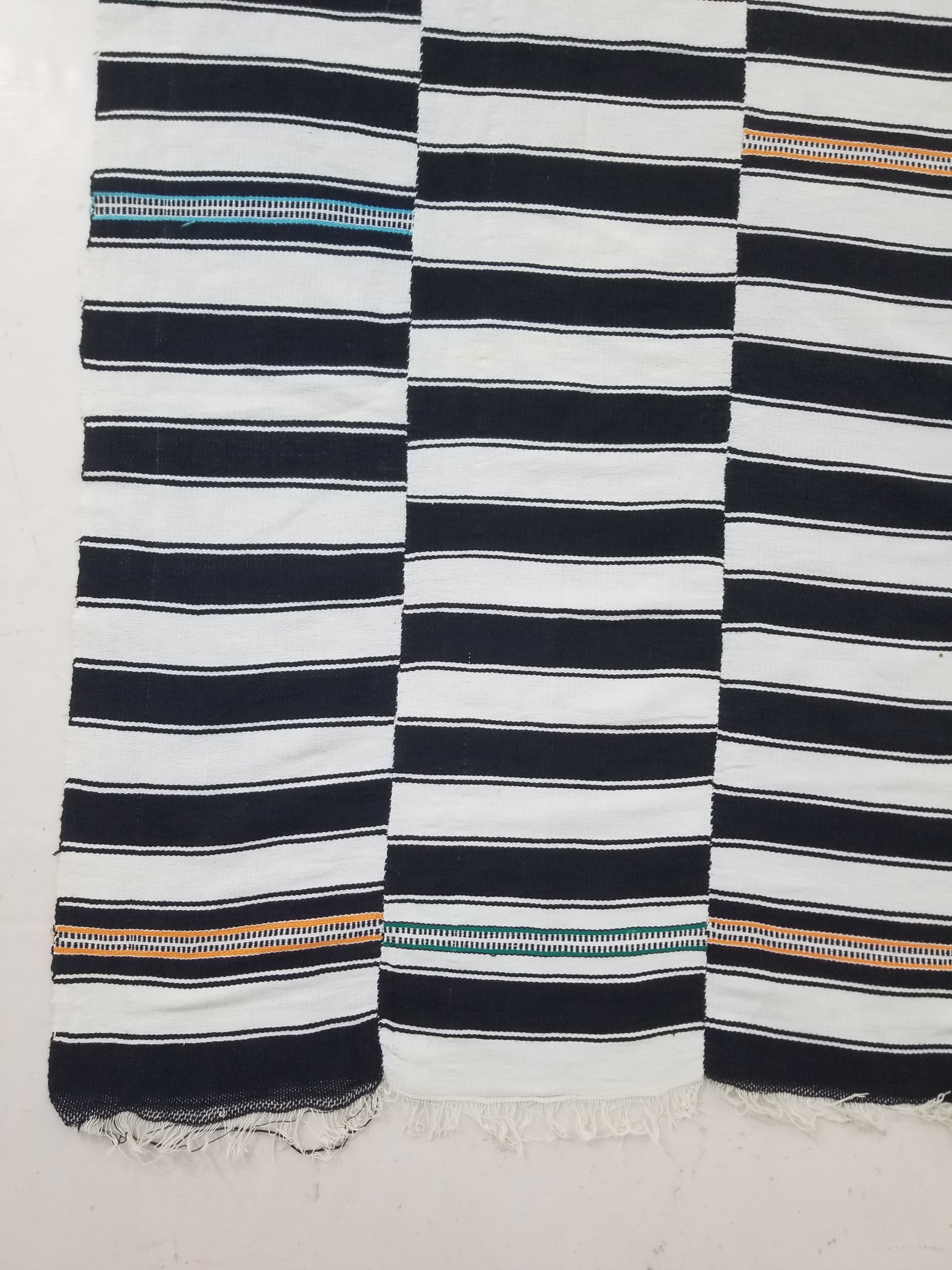 Vintage African Style Handwoven Black & White Striped Textile / Blanket 218x146c