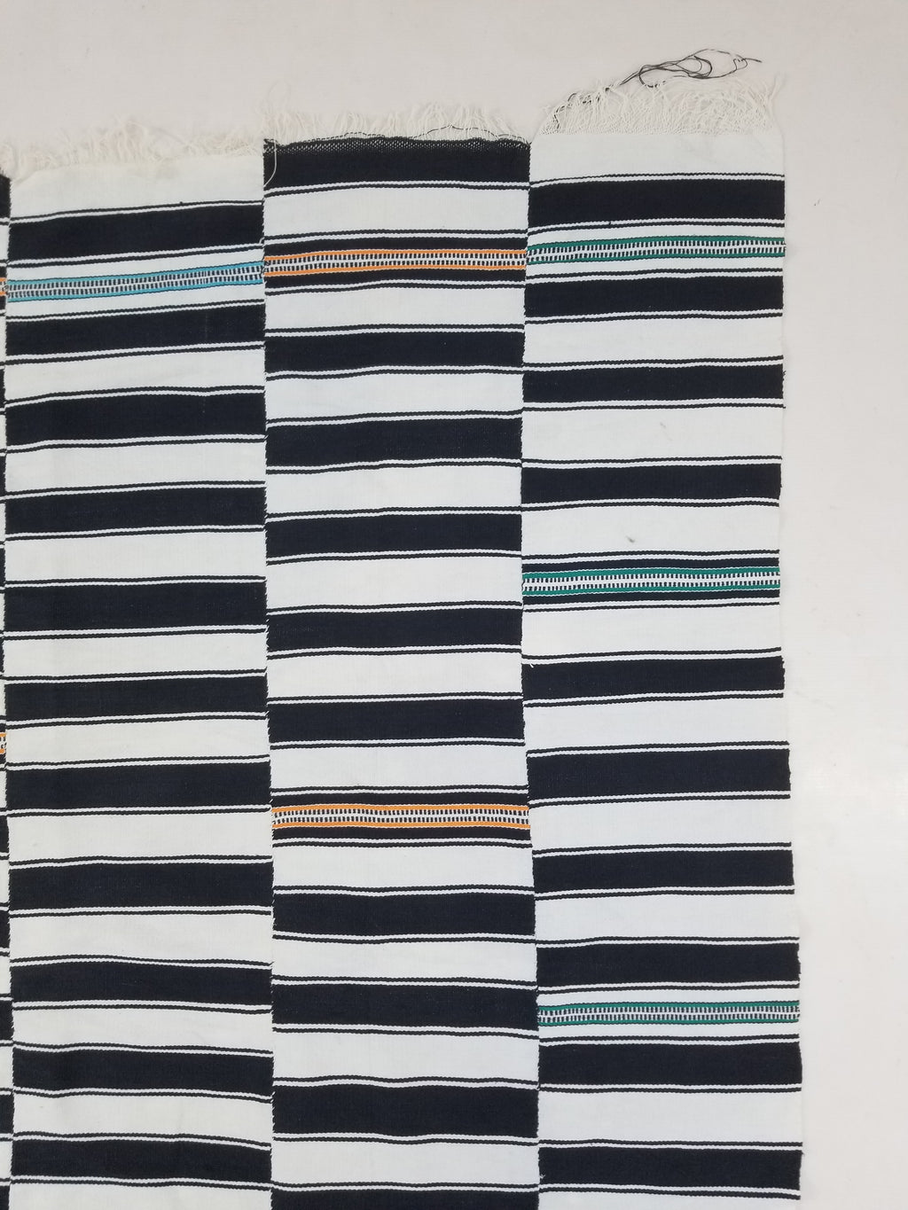 Vintage African Style Handwoven Black & White Striped Textile / Blanket 218x146c