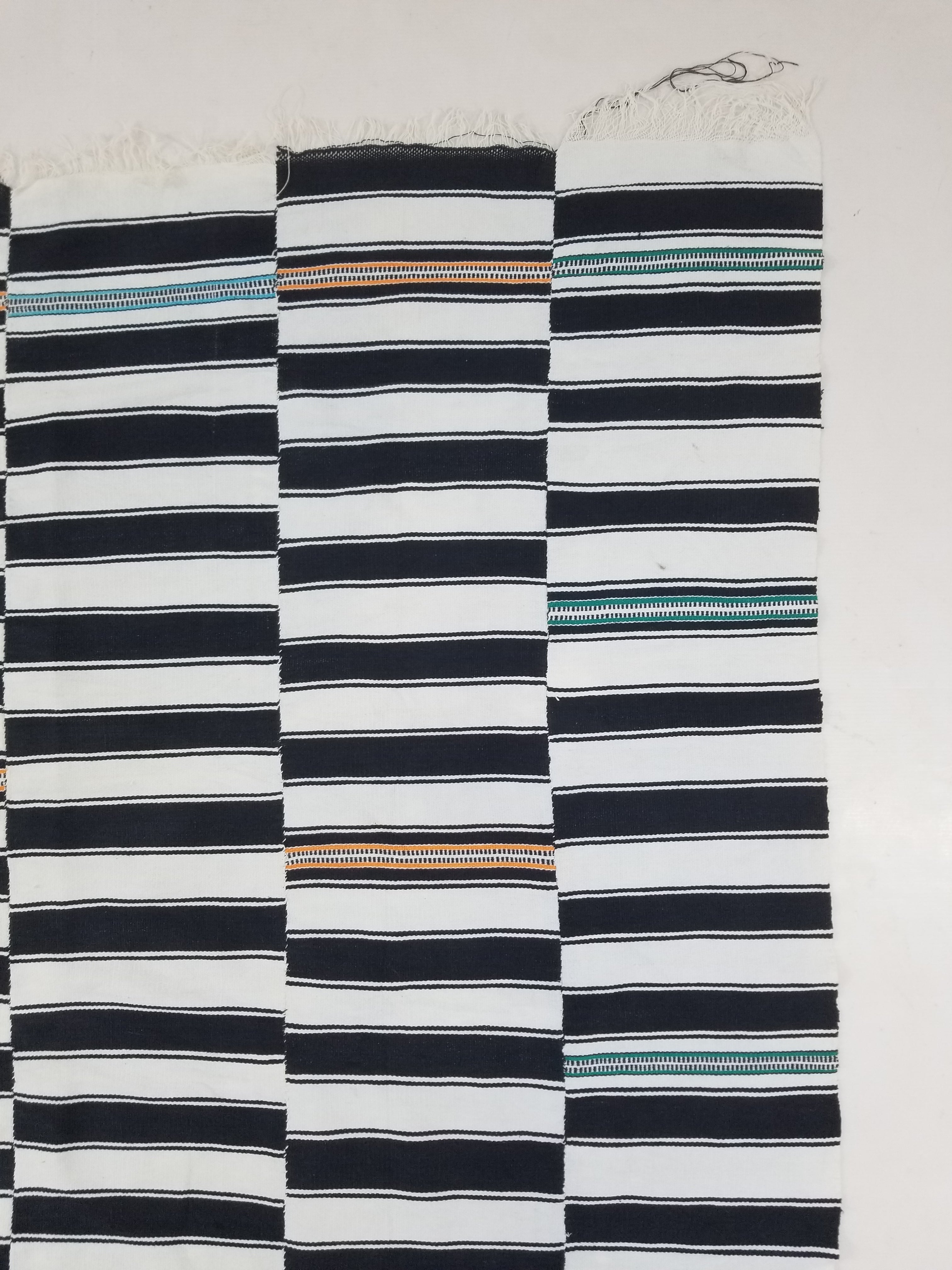Vintage African Style Handwoven Black & White Striped Textile / Blanket 218x146c
