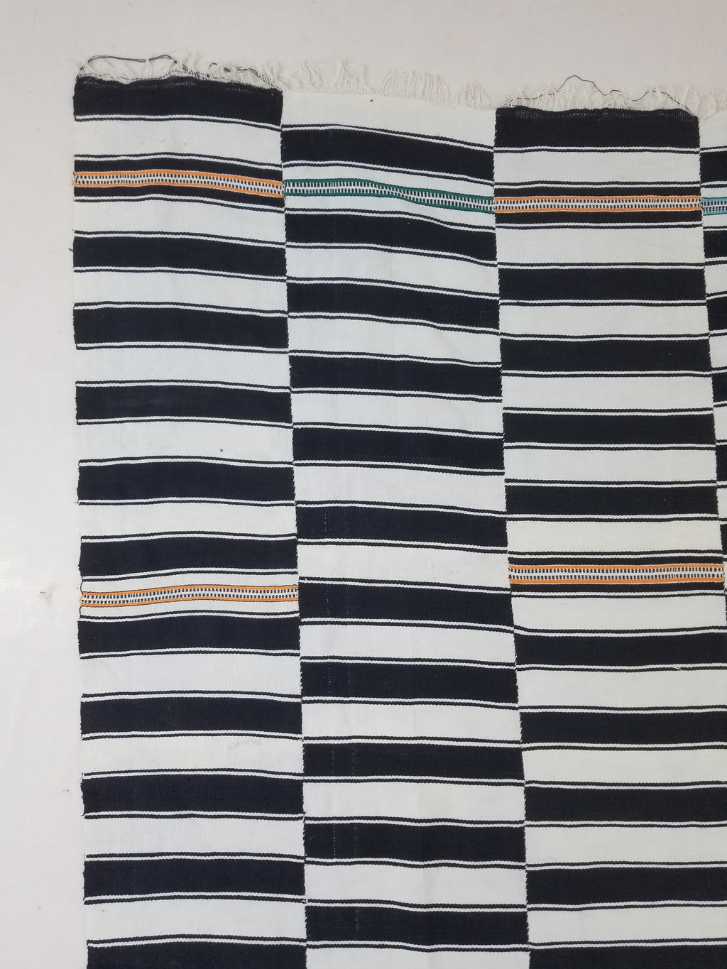 Vintage African Style Handwoven Black & White Striped Textile / Blanket 218x146c