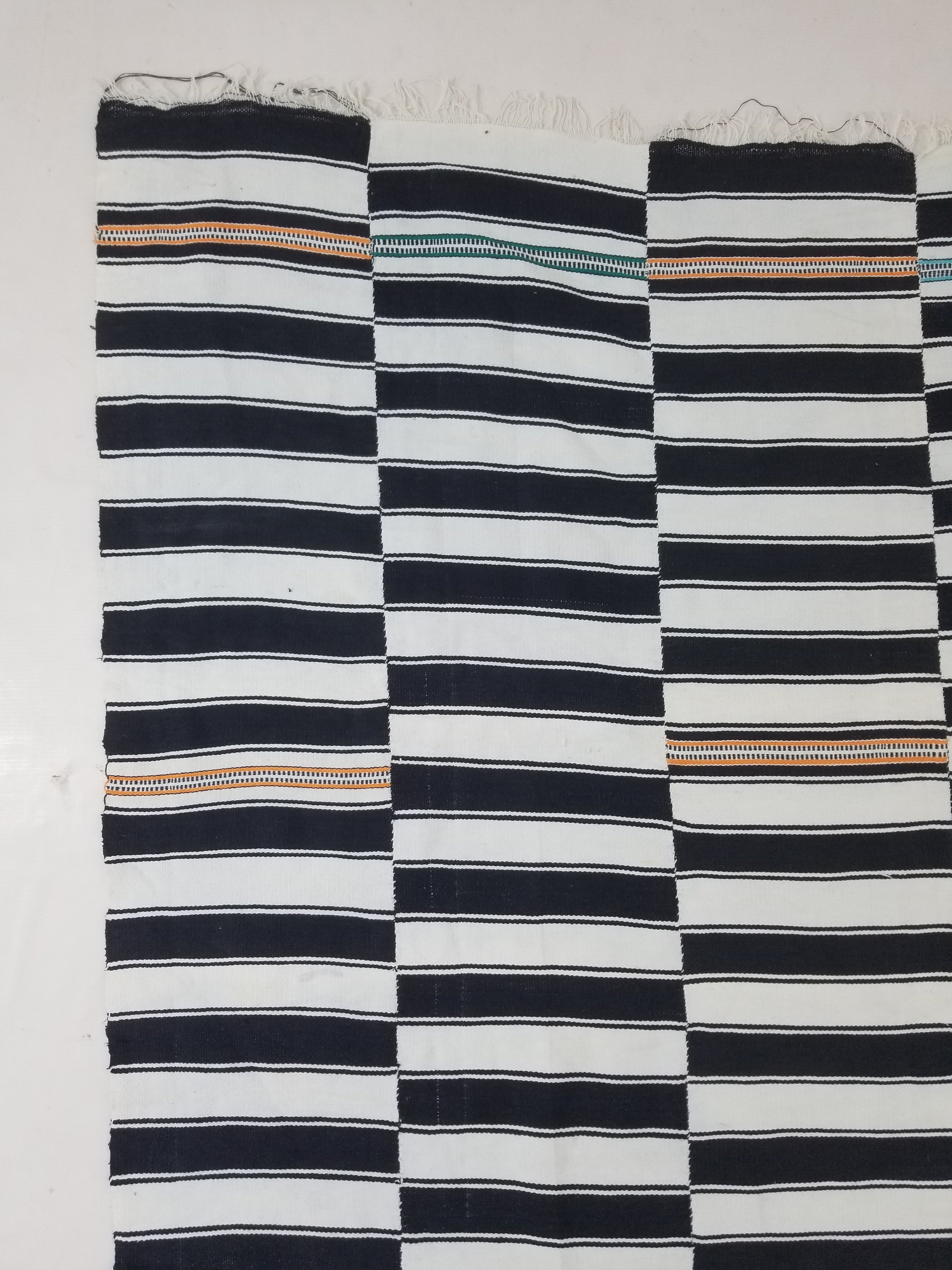 Vintage African Style Handwoven Black & White Striped Textile / Blanket 218x146c