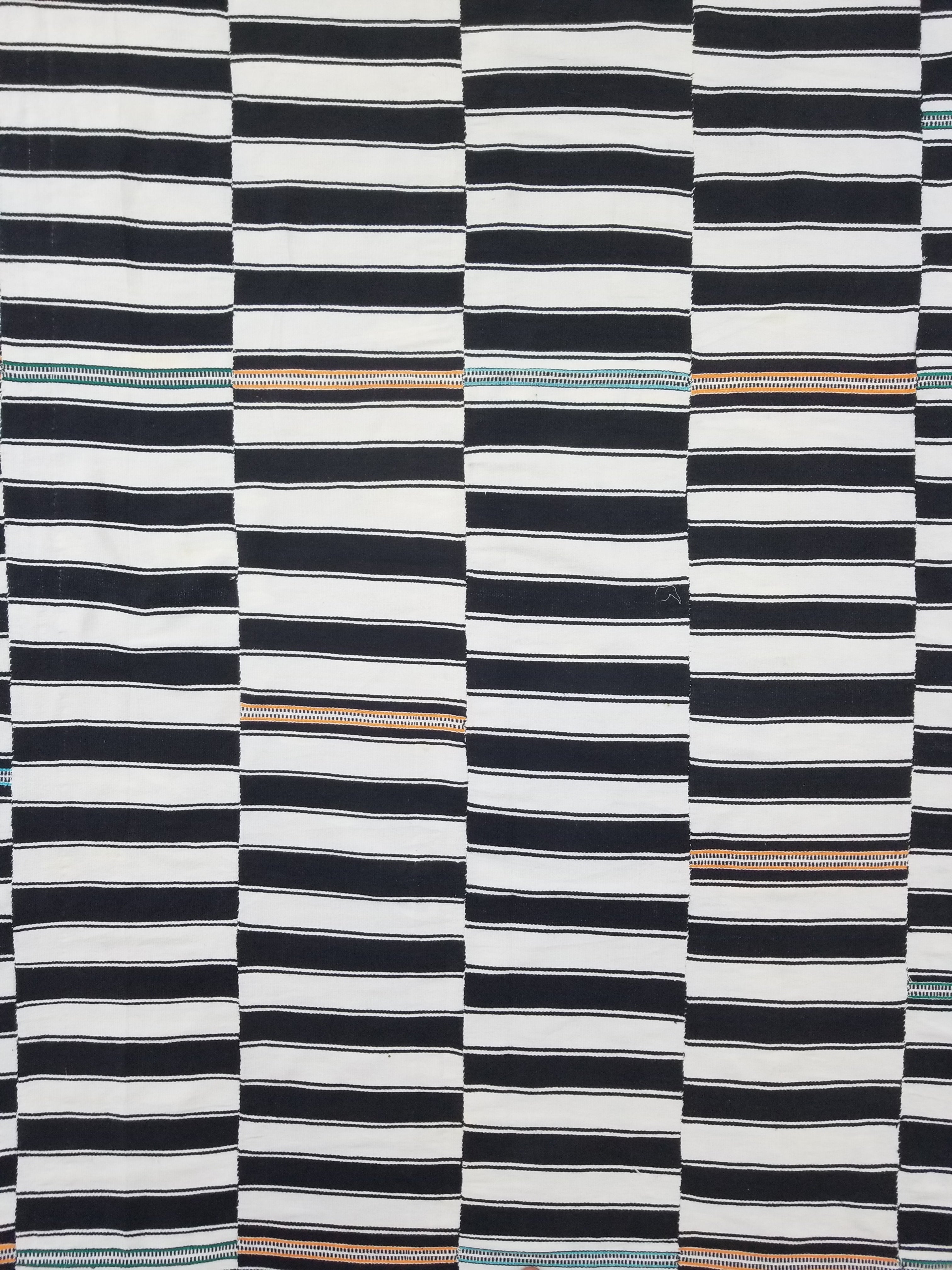 Vintage African Style Handwoven Black & White Striped Textile / Blanket 218x146c