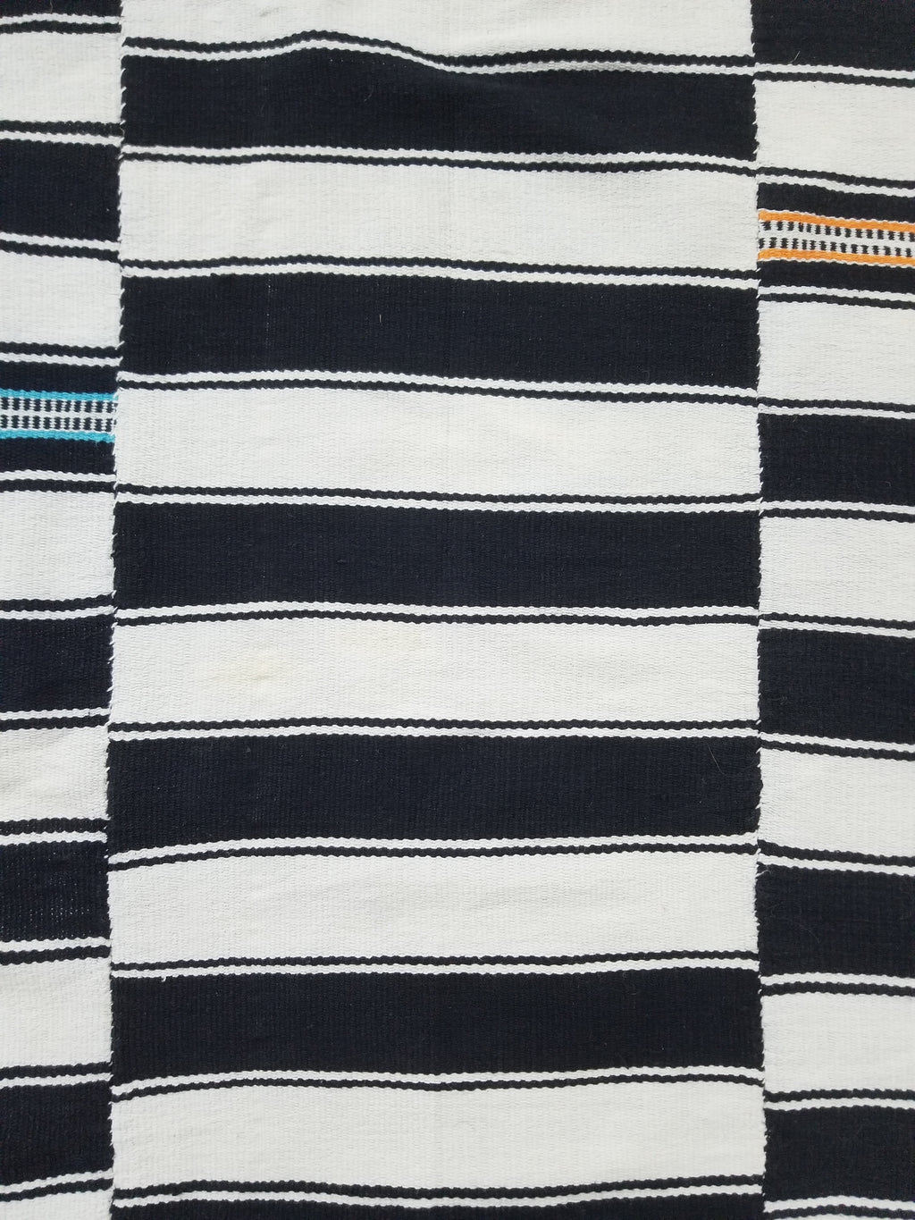 Vintage African Style Handwoven Black & White Striped Textile / Blanket 218x146c