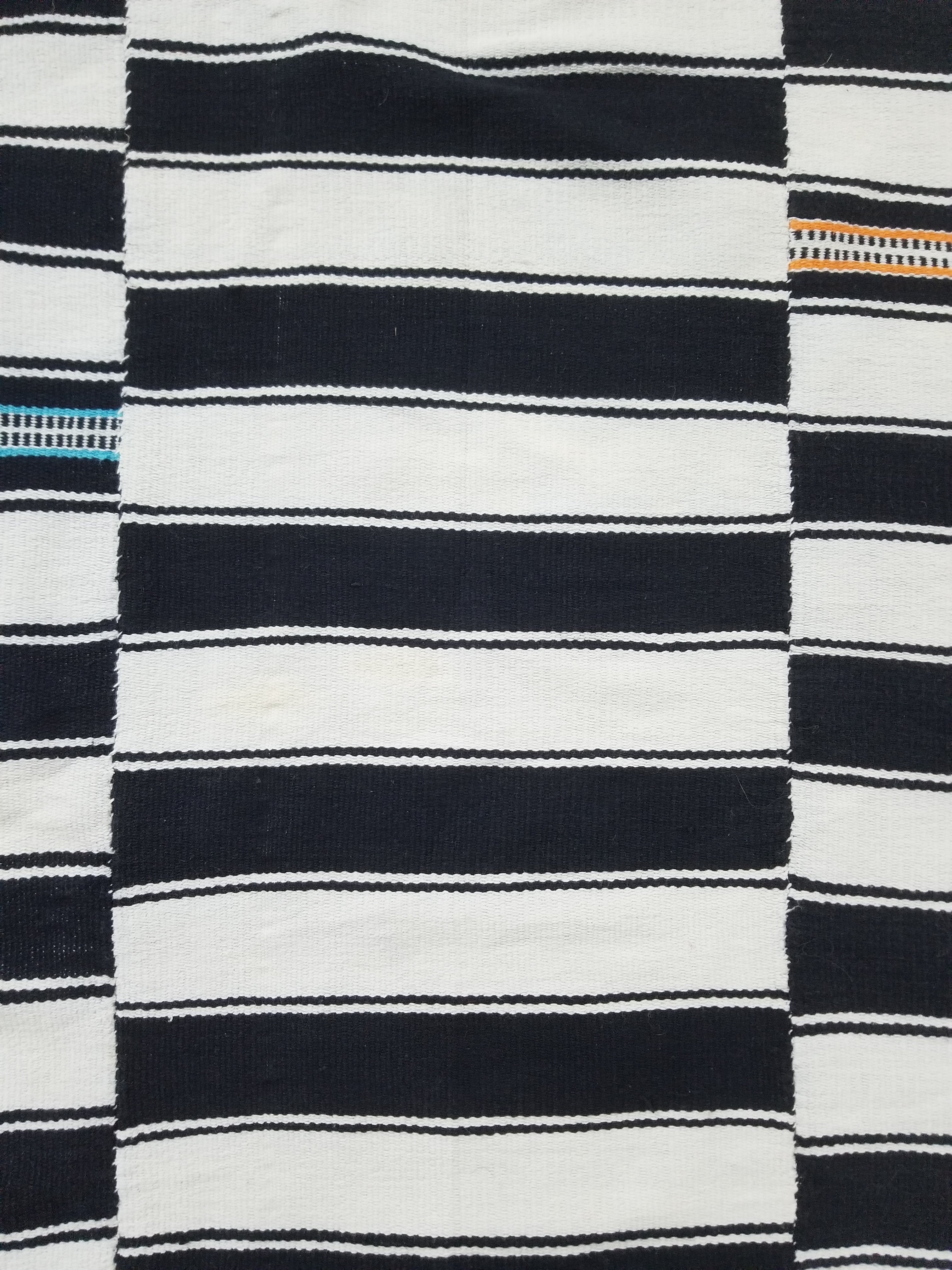 Vintage African Style Handwoven Black & White Striped Textile / Blanket 218x146c