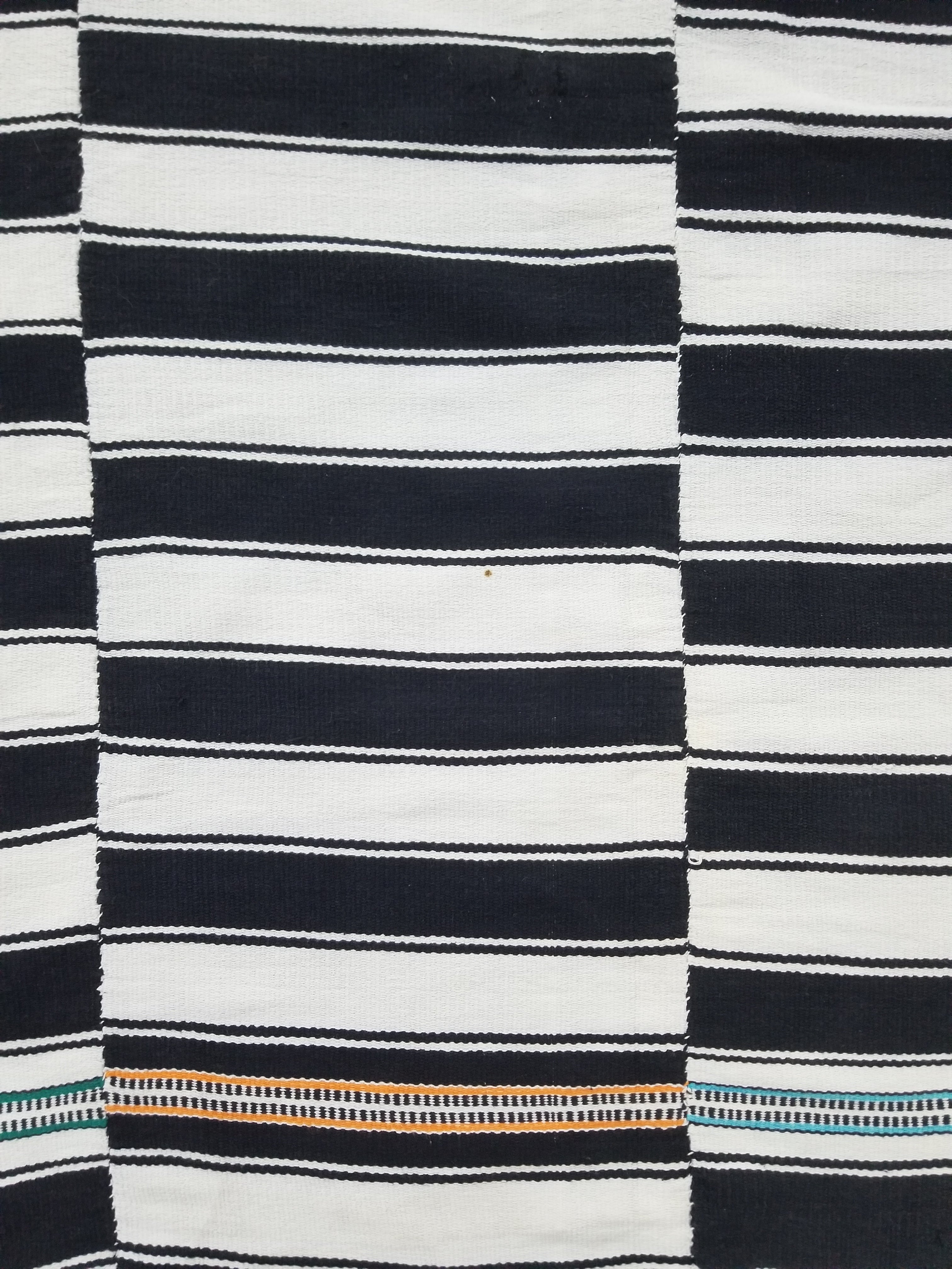 Vintage African Style Handwoven Black & White Striped Textile / Blanket 218x146c