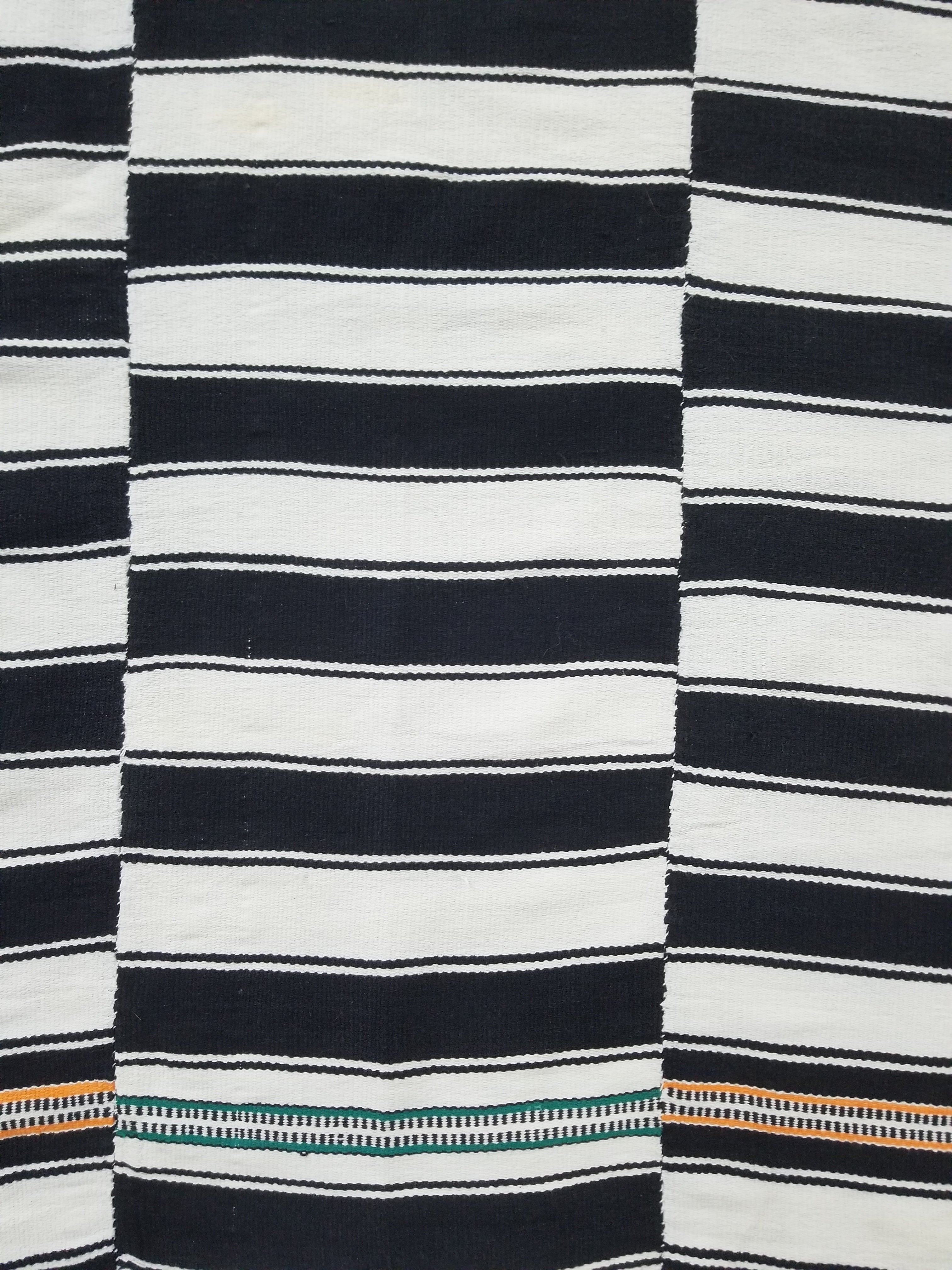 Vintage African Style Handwoven Black & White Striped Textile / Blanket 218x146c