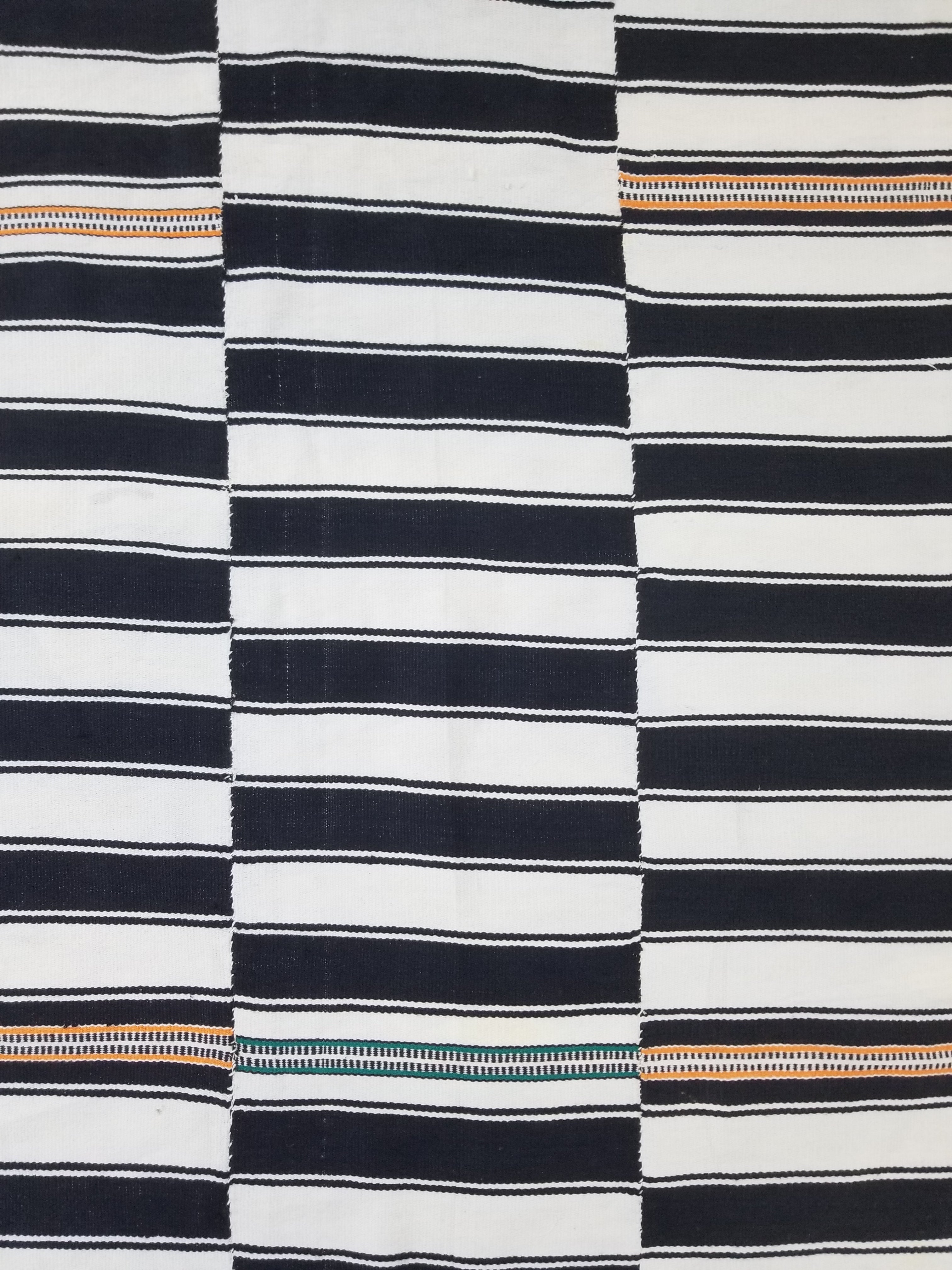 Vintage African Style Handwoven Black & White Striped Textile / Blanket 218x146c