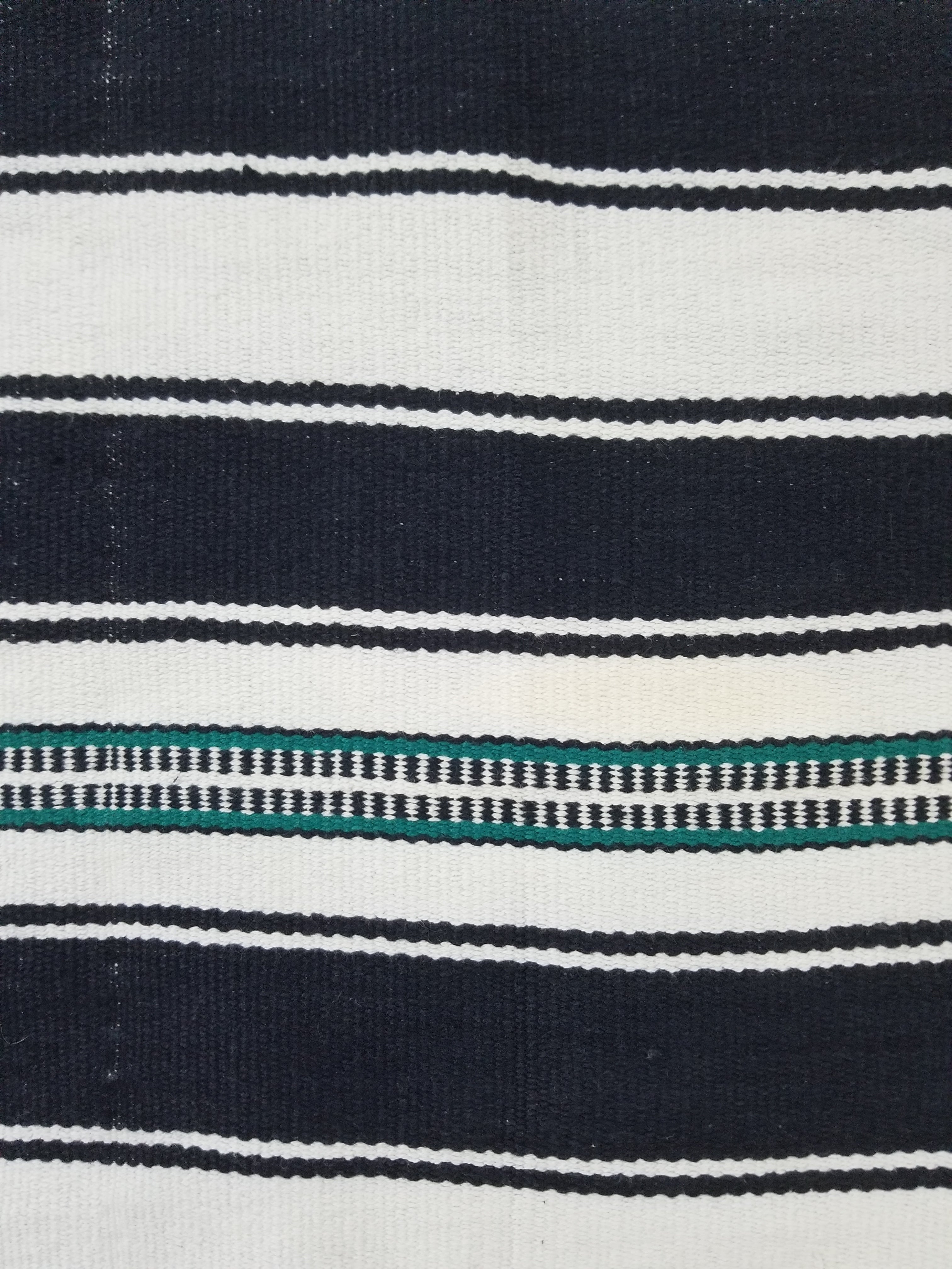 Vintage African Style Handwoven Black & White Striped Textile / Blanket 218x146c