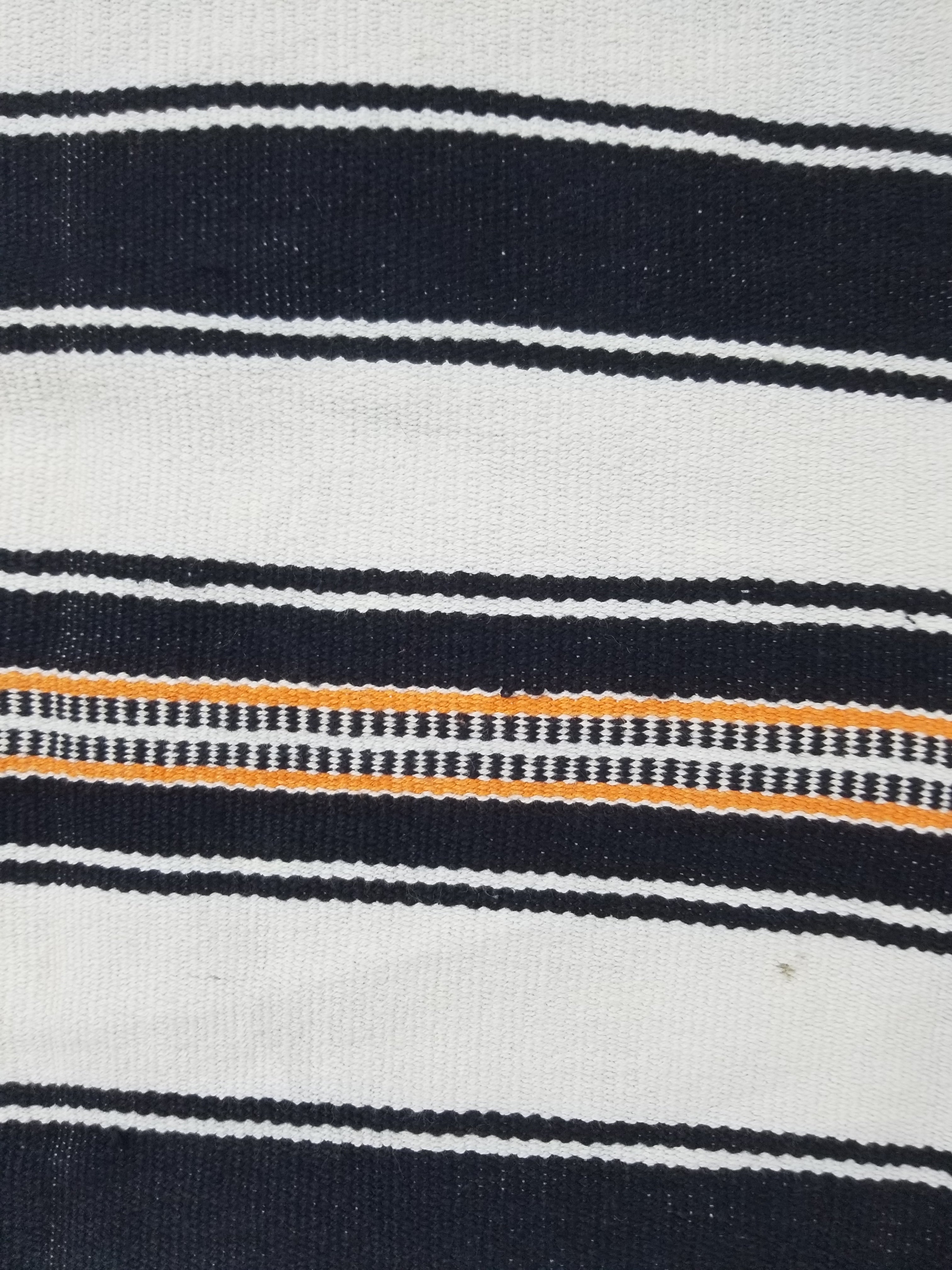 Vintage African Style Handwoven Black & White Striped Textile / Blanket 218x146c
