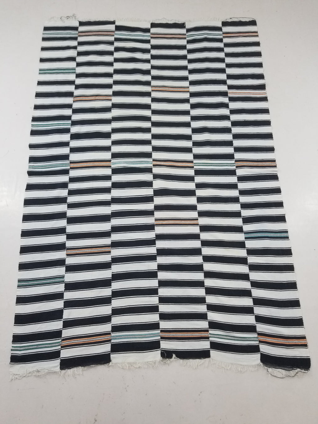 Vintage African Style Handwoven Black & White Striped Textile / Blanket 218x146c