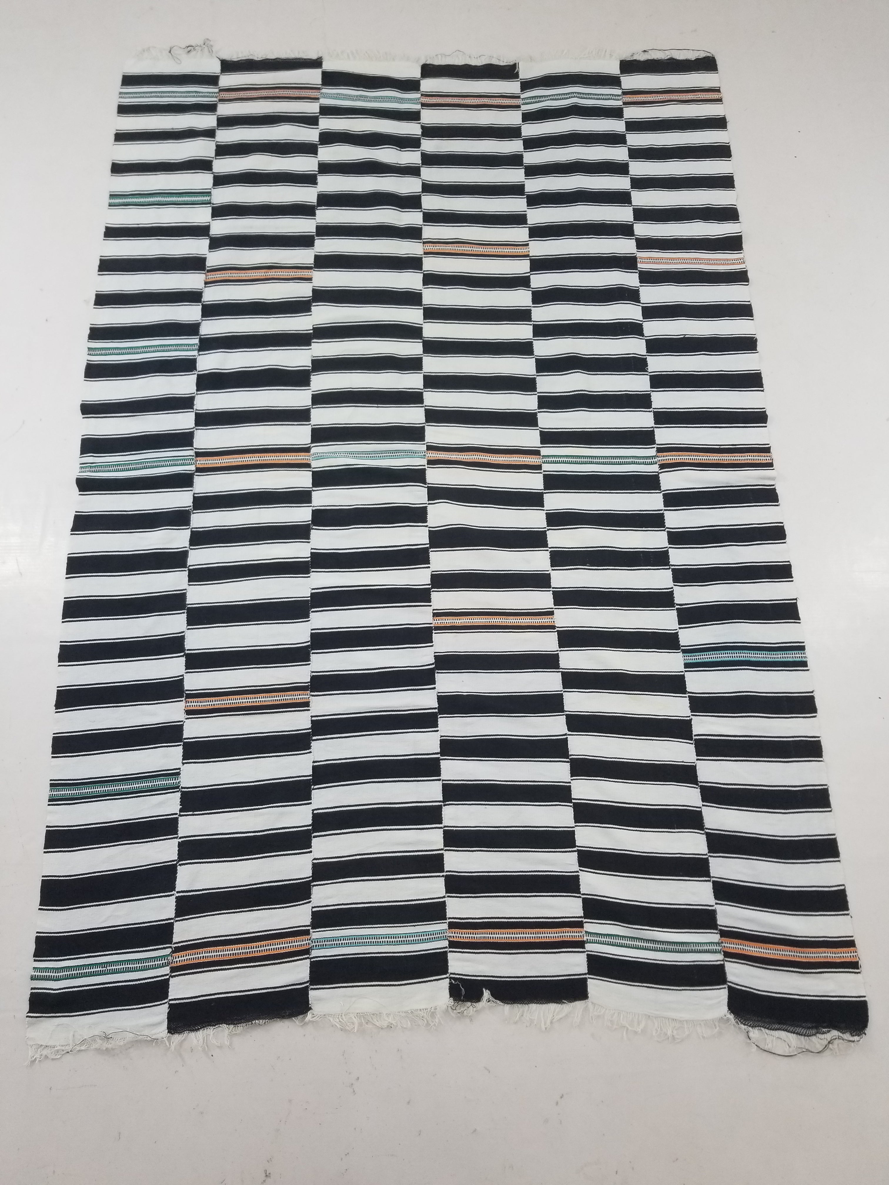Vintage African Style Handwoven Black & White Striped Textile / Blanket 218x146c