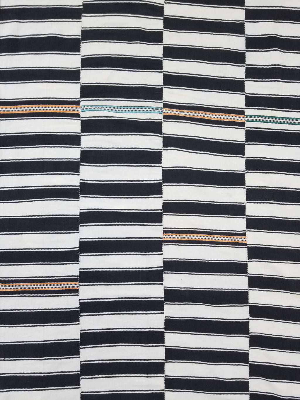 Vintage African Style Handwoven Black & White Striped Textile / Blanket 218x146c