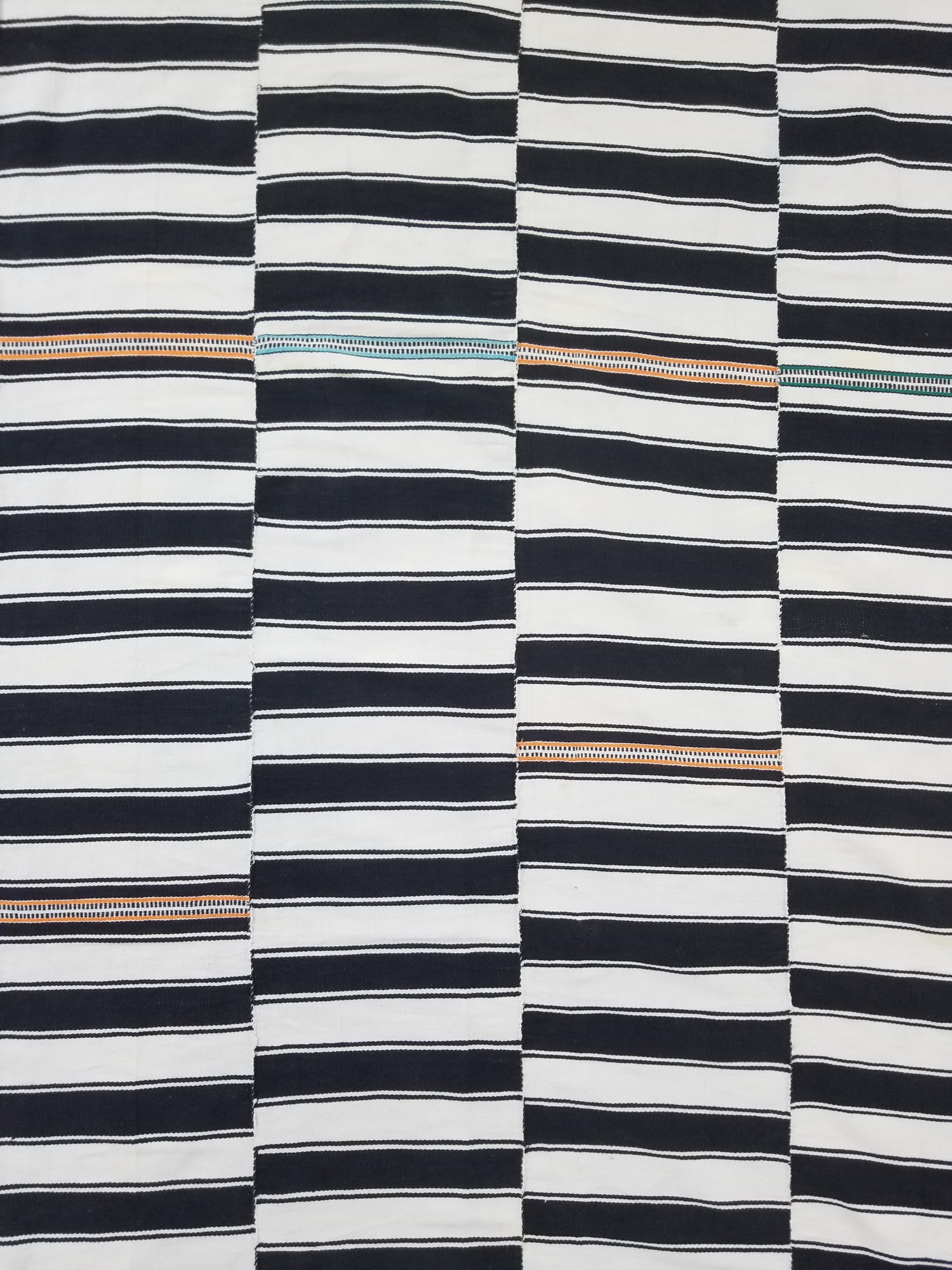 Vintage African Style Handwoven Black & White Striped Textile / Blanket 218x146c