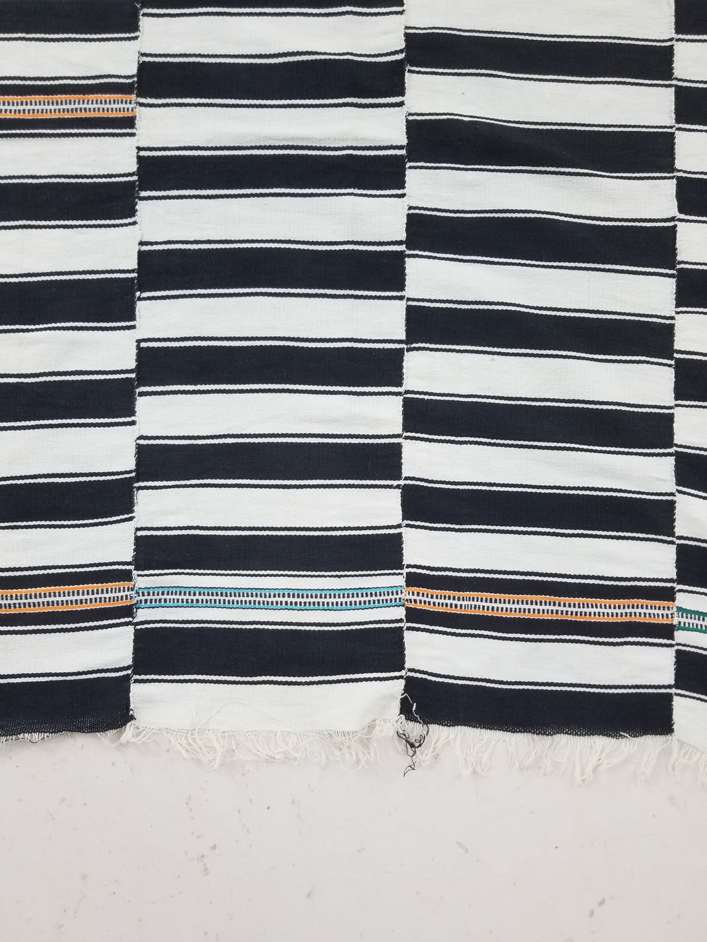Vintage African Style Handwoven Black & White Striped Textile / Blanket 218x146c