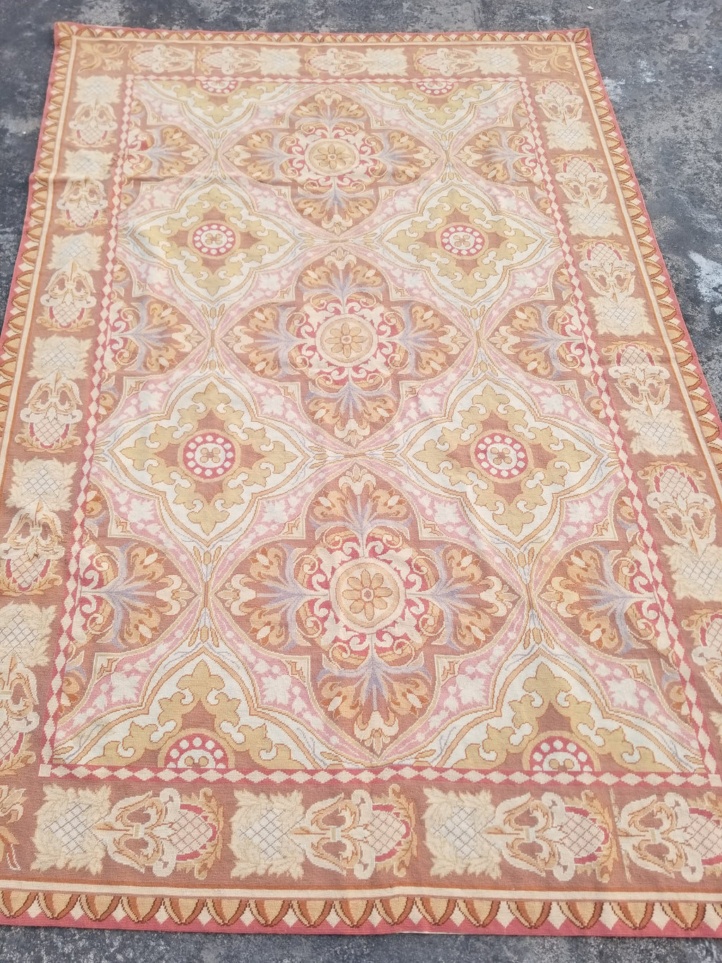 Vintage French Aubusson Style Needlepoint Floral Medallions Rug Carpet 260x176cm