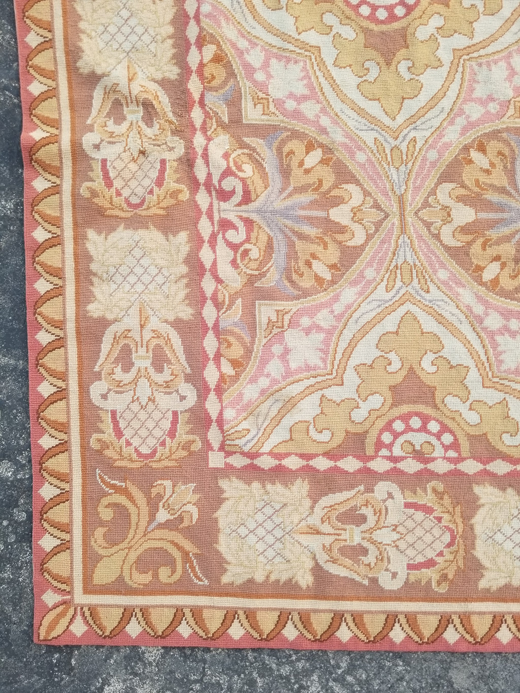 Vintage French Aubusson Style Needlepoint Floral Medallions Rug Carpet 260x176cm