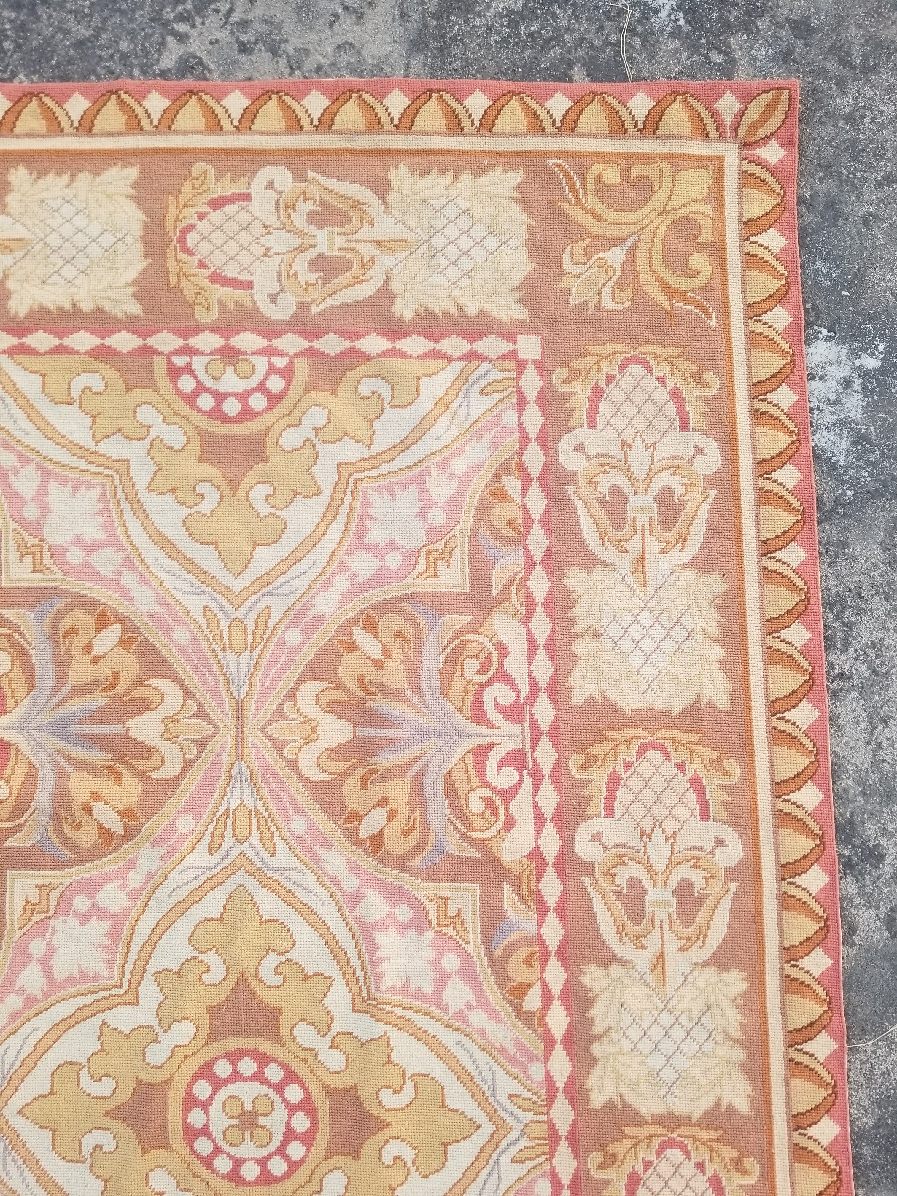 Vintage French Aubusson Style Needlepoint Floral Medallions Rug Carpet 260x176cm