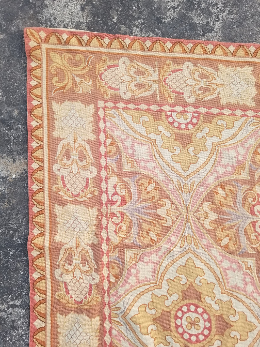 Vintage French Aubusson Style Needlepoint Floral Medallions Rug Carpet 260x176cm