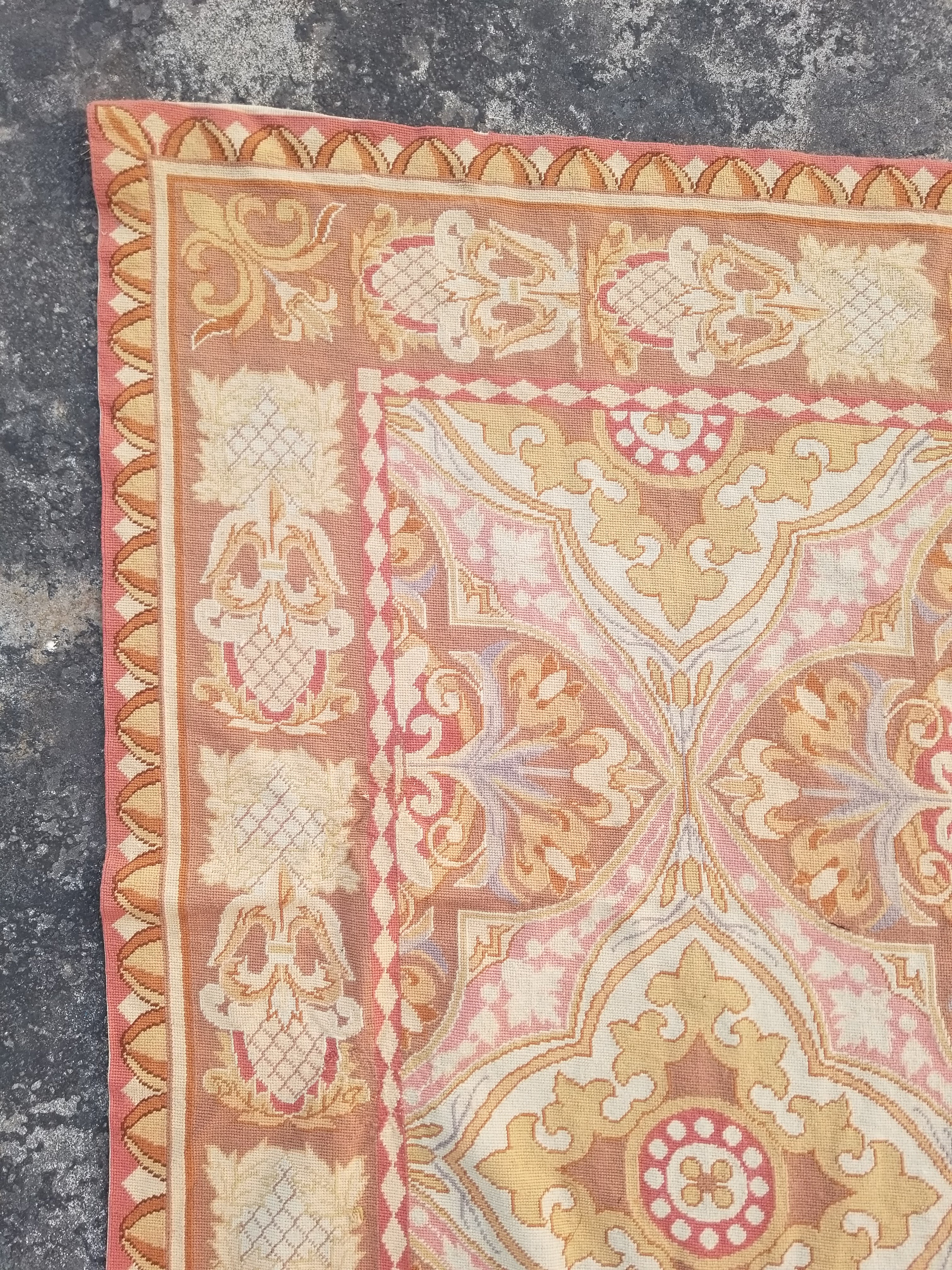Vintage French Aubusson Style Needlepoint Floral Medallions Rug Carpet 260x176cm