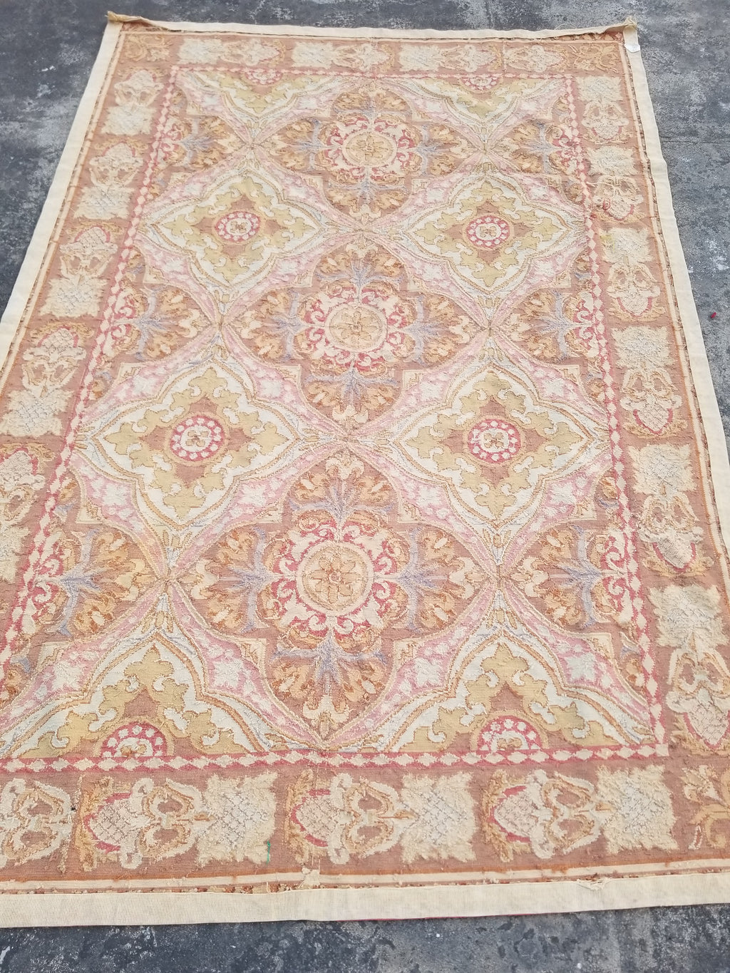 Vintage French Aubusson Style Needlepoint Floral Medallions Rug Carpet 260x176cm