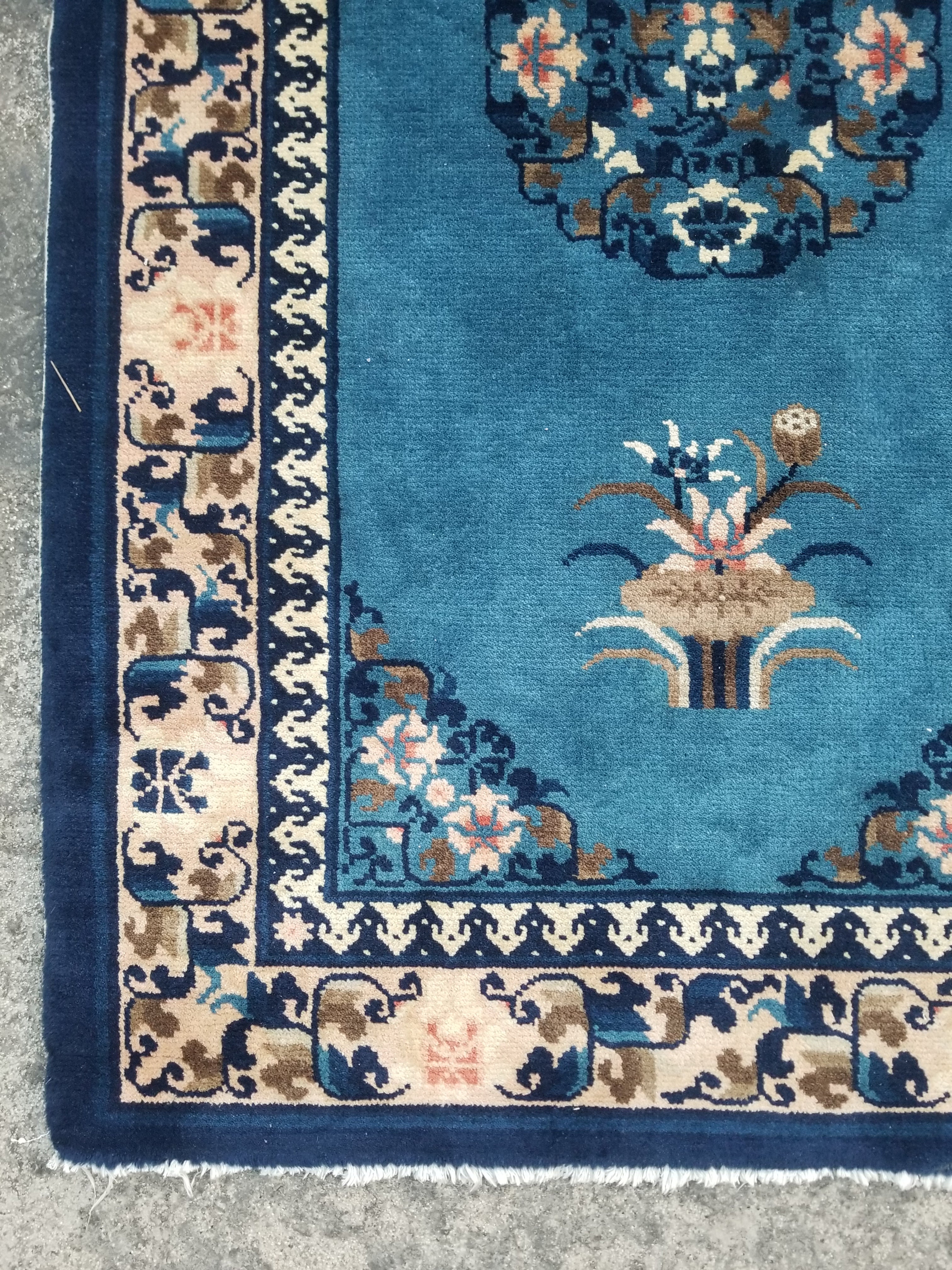 Antique Traditional Handmade Chinese Art Deco Wool Runner Rug 360x78cm