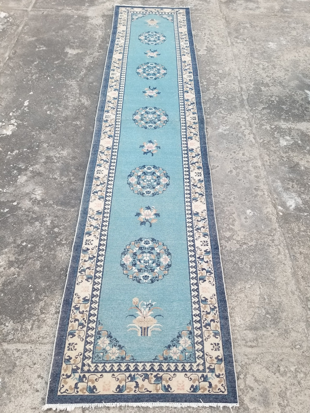Antique Traditional Handmade Chinese Art Deco Wool Runner Rug 360x78cm