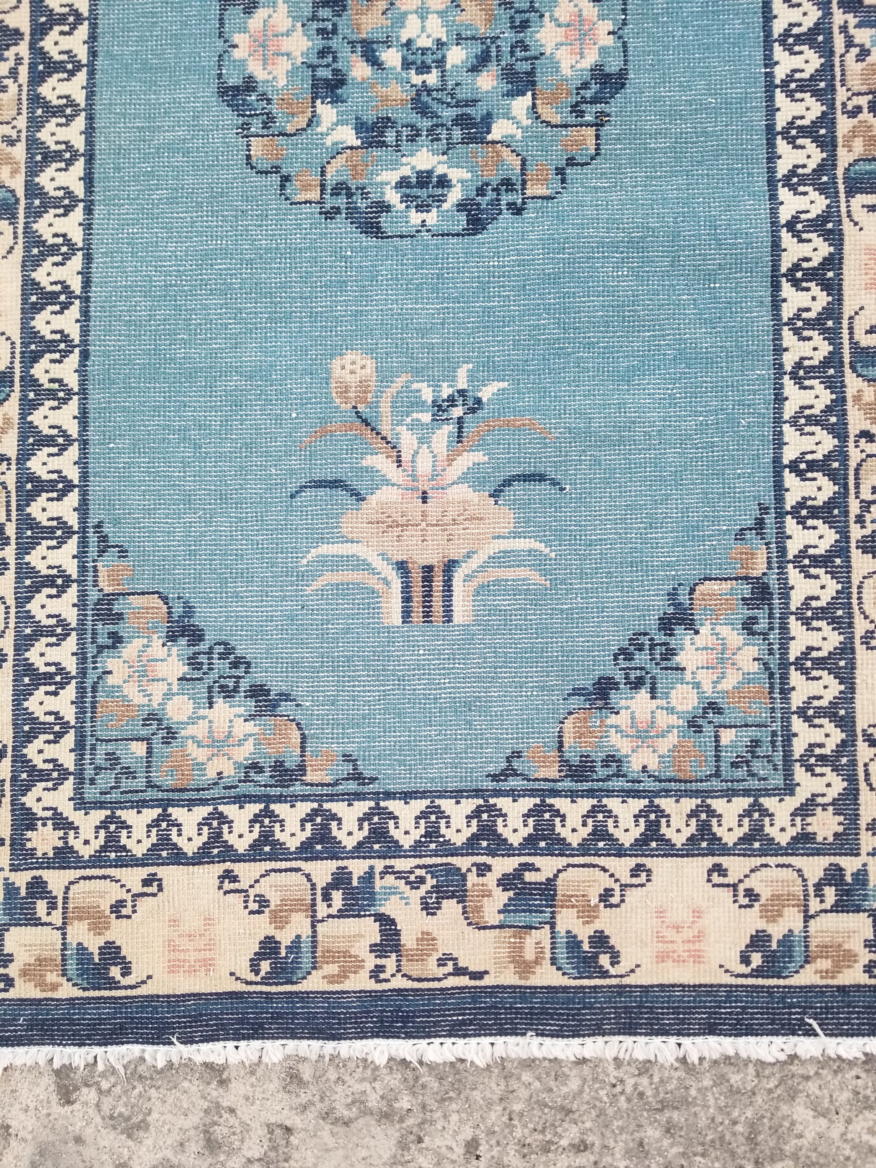 Antique Traditional Handmade Chinese Art Deco Wool Runner Rug 360x78cm