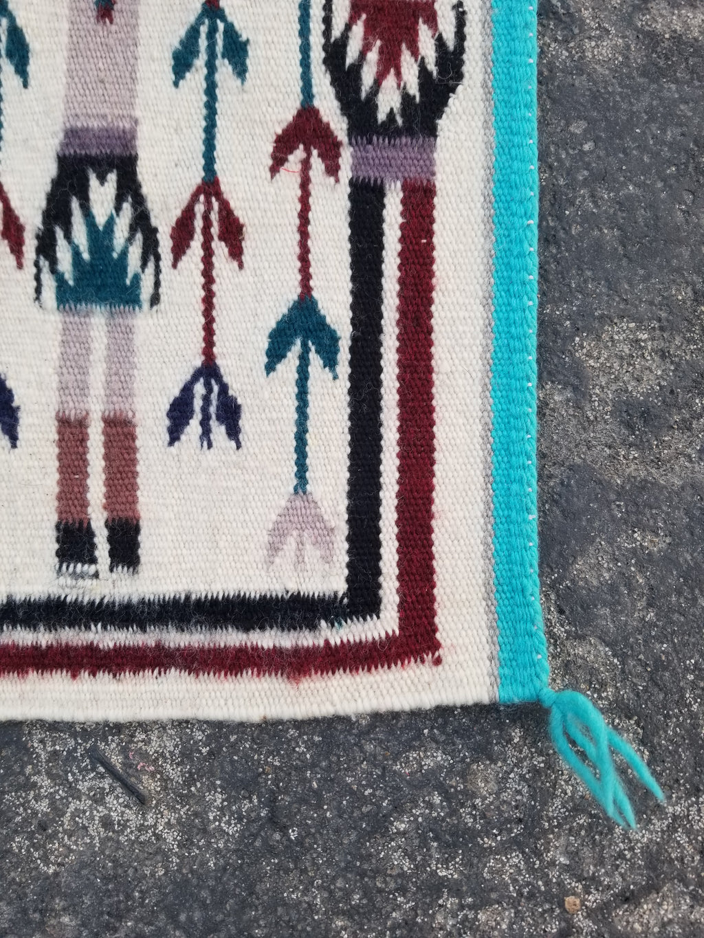 Vintage Traditional Handmade Native American Navajo Yei Wool Rug 47x38cm